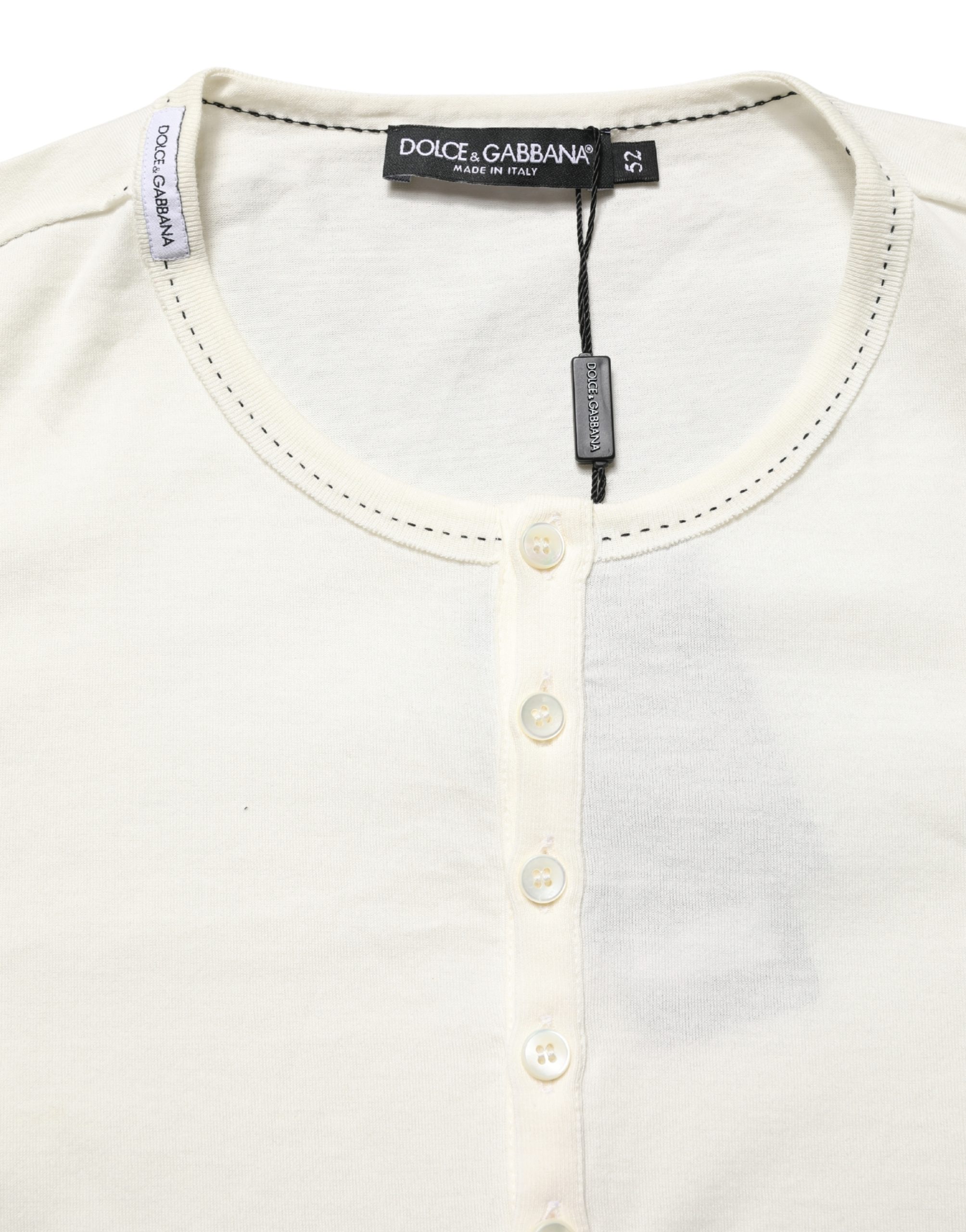 Dolce & Gabbana White Long Sleeves Henley Pullover Sweater - Image 7