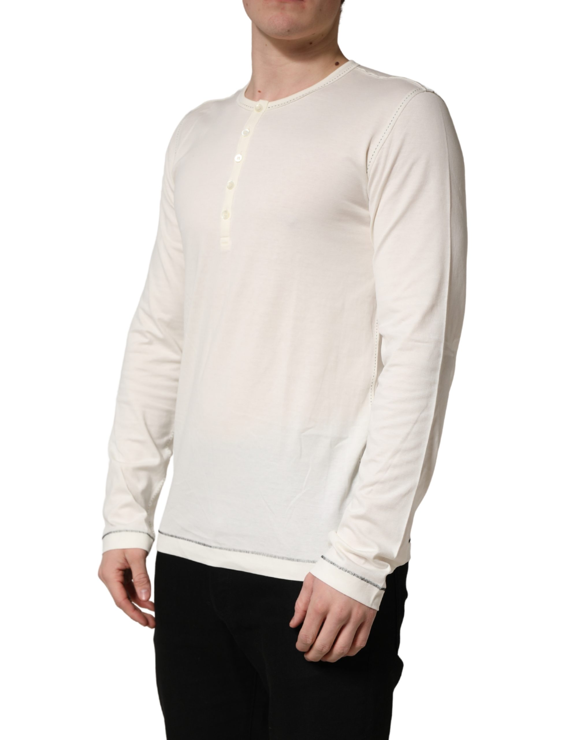 Dolce & Gabbana White Long Sleeves Henley Pullover Sweater - Image 3