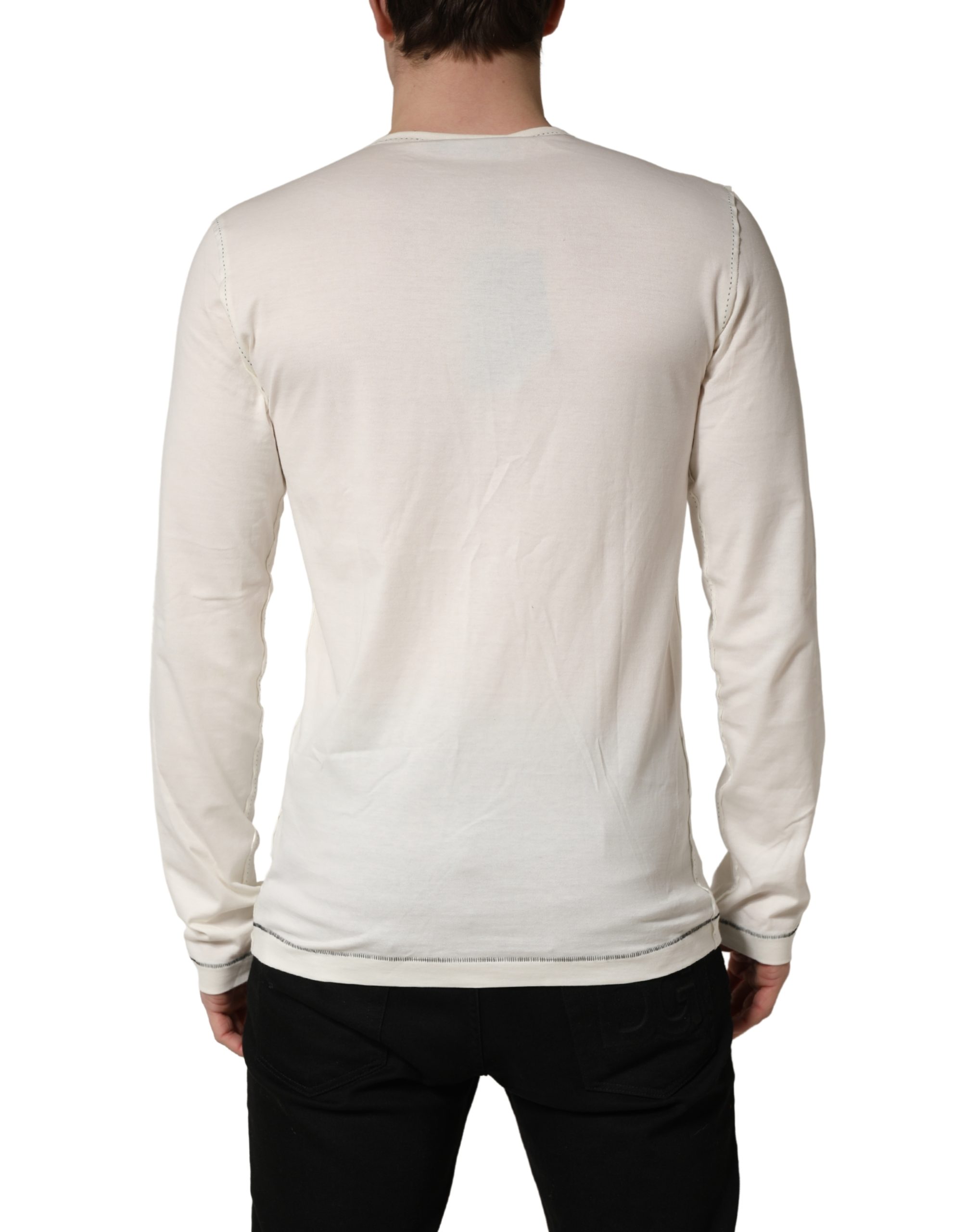 Dolce & Gabbana White Long Sleeves Henley Pullover Sweater - Image 4