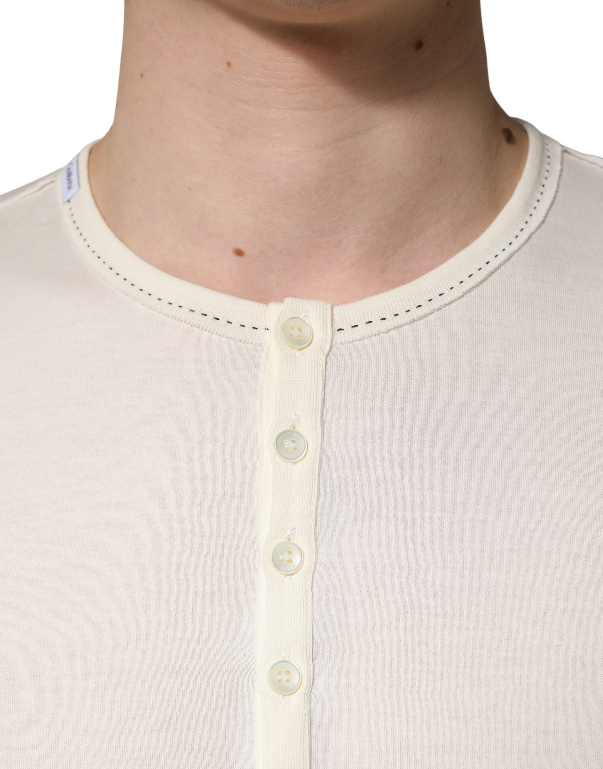 Dolce & Gabbana White Long Sleeves Henley Pullover Sweater - Image 5