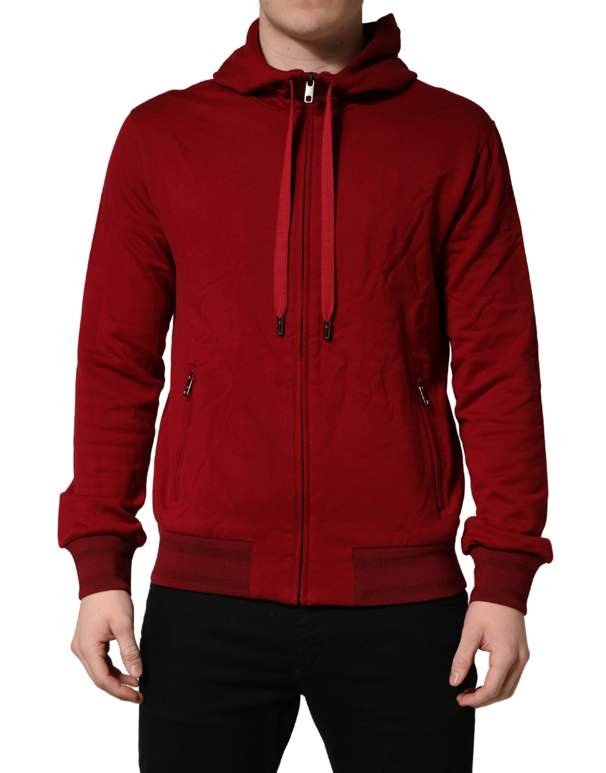 Dolce & Gabbana Red Cotton Full Zip Fleece Men Hoodie Sweater - Image 2