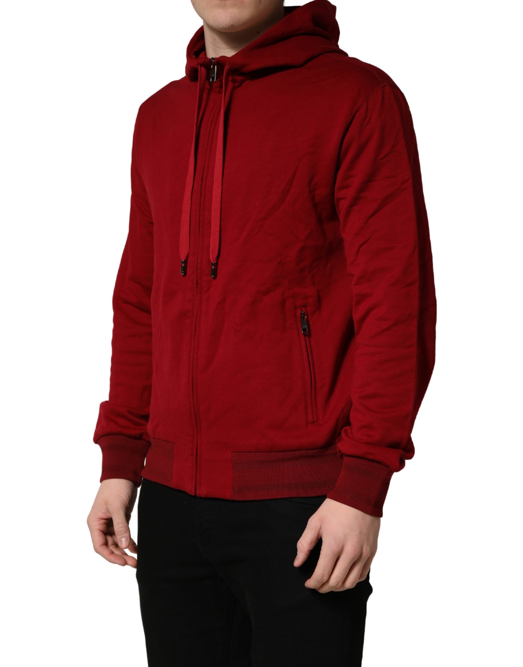 Dolce & Gabbana Red Cotton Full Zip Fleece Men Hoodie Sweater - Image 3