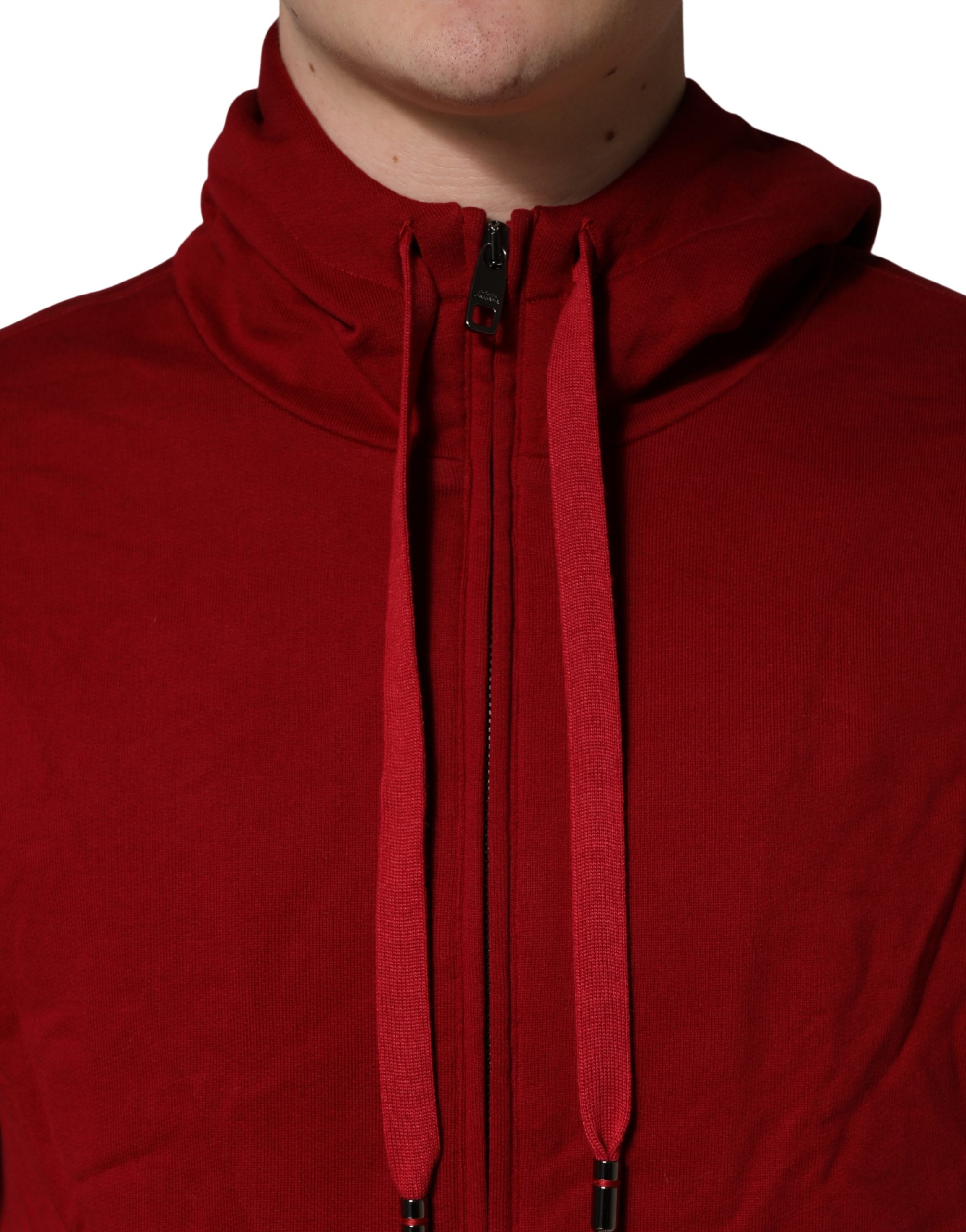 Dolce & Gabbana Red Cotton Full Zip Fleece Men Hoodie Sweater - Image 5