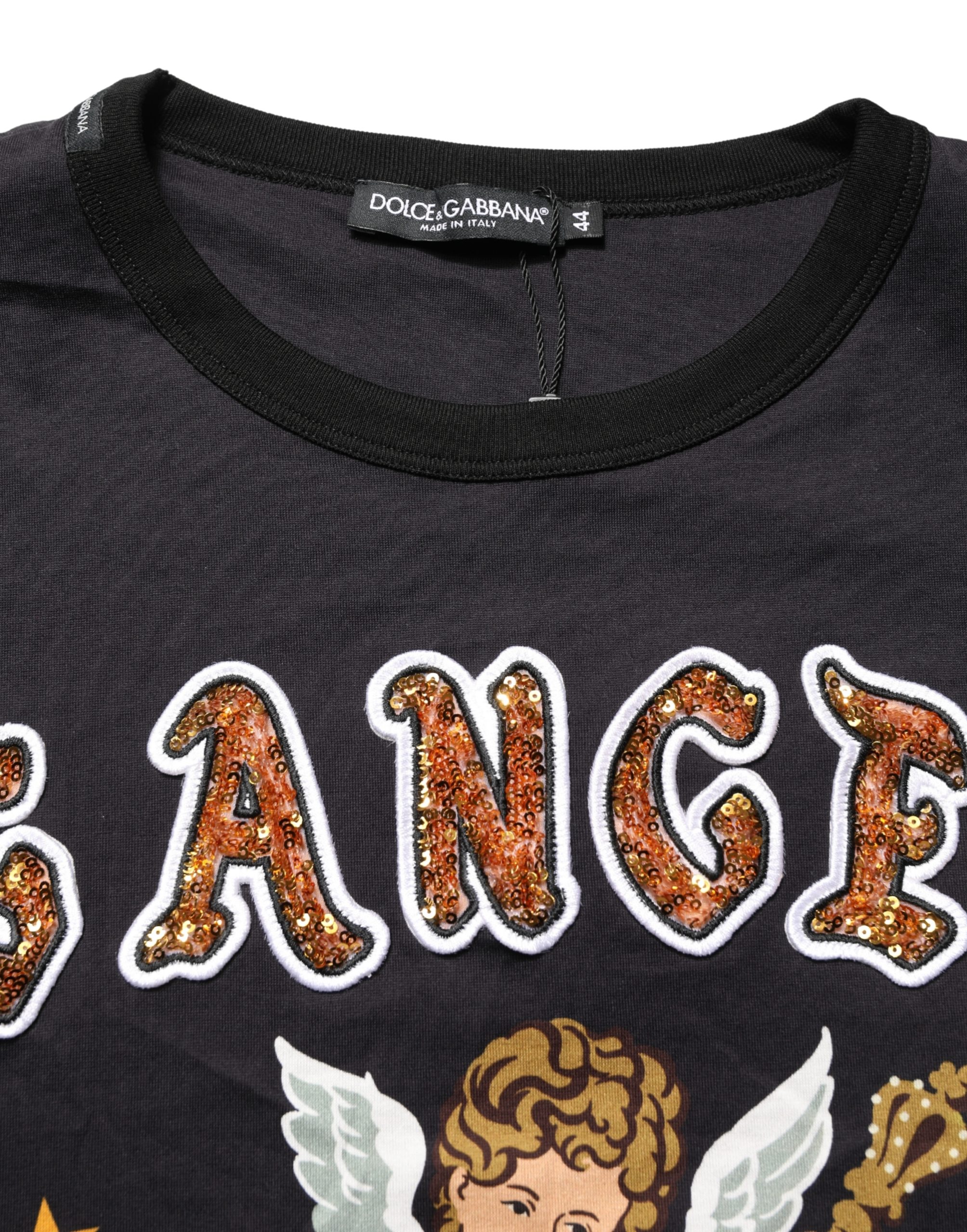 Dolce & Gabbana Black Angel Print Cotton Crew Neck T-shirt - Image 7