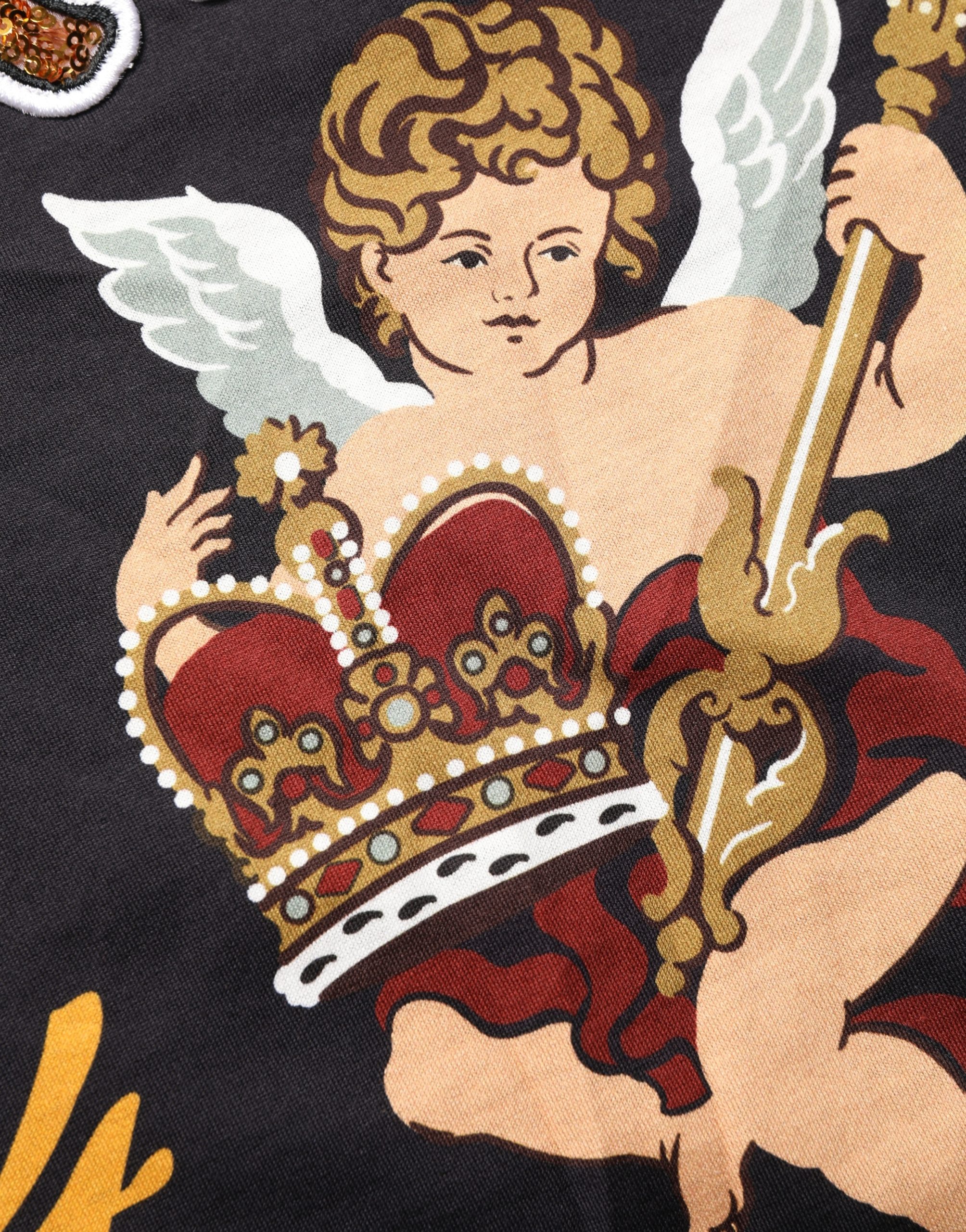 Dolce & Gabbana Black Angel Print Cotton Crew Neck T-shirt - Image 8