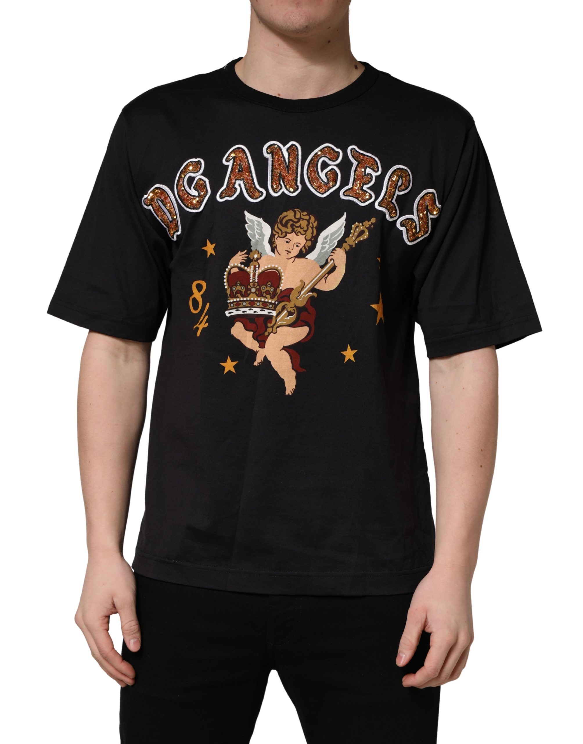 Dolce & Gabbana Black Angel Print Cotton Crew Neck T-shirt - Image 2