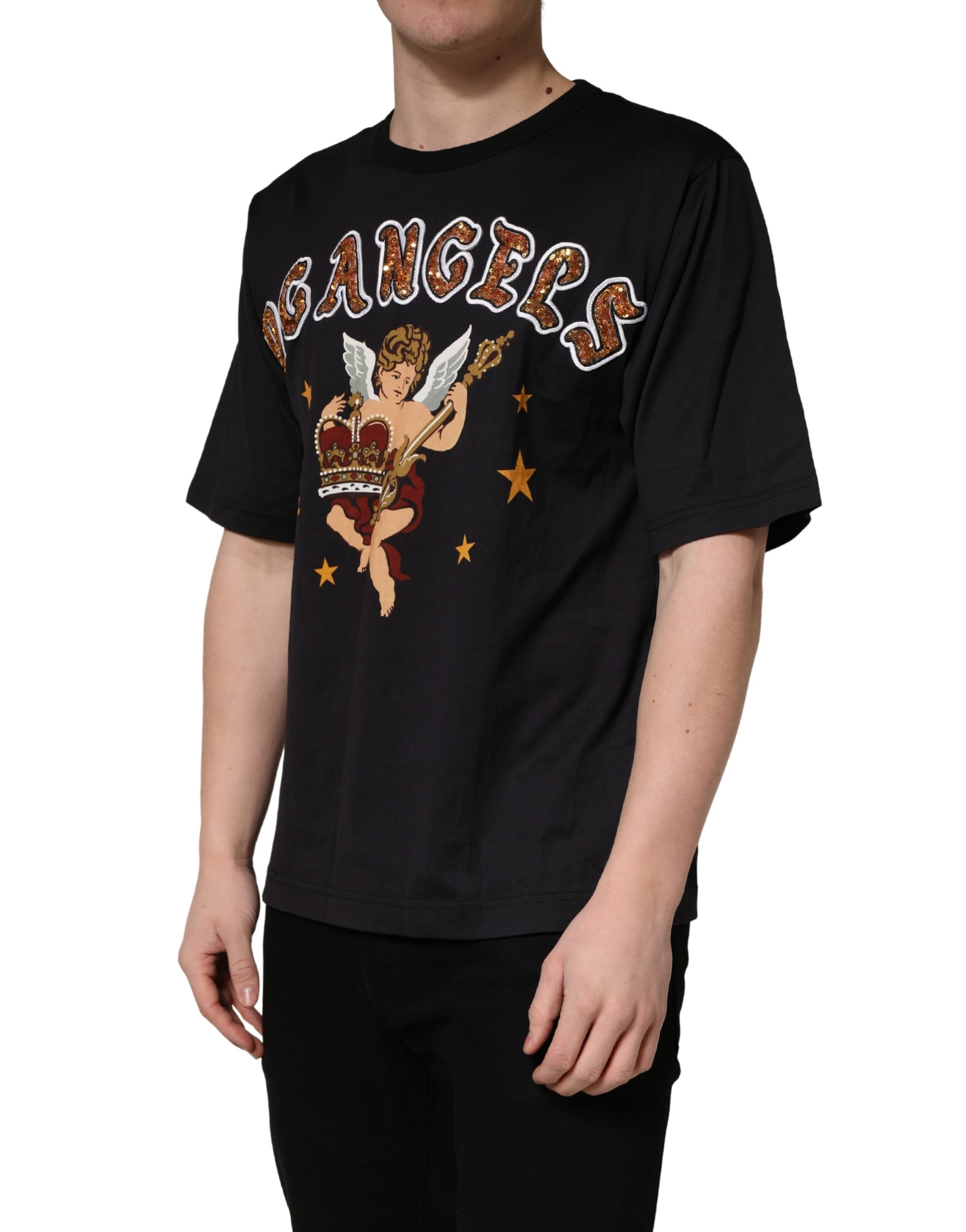 Dolce & Gabbana Black Angel Print Cotton Crew Neck T-shirt - Image 3