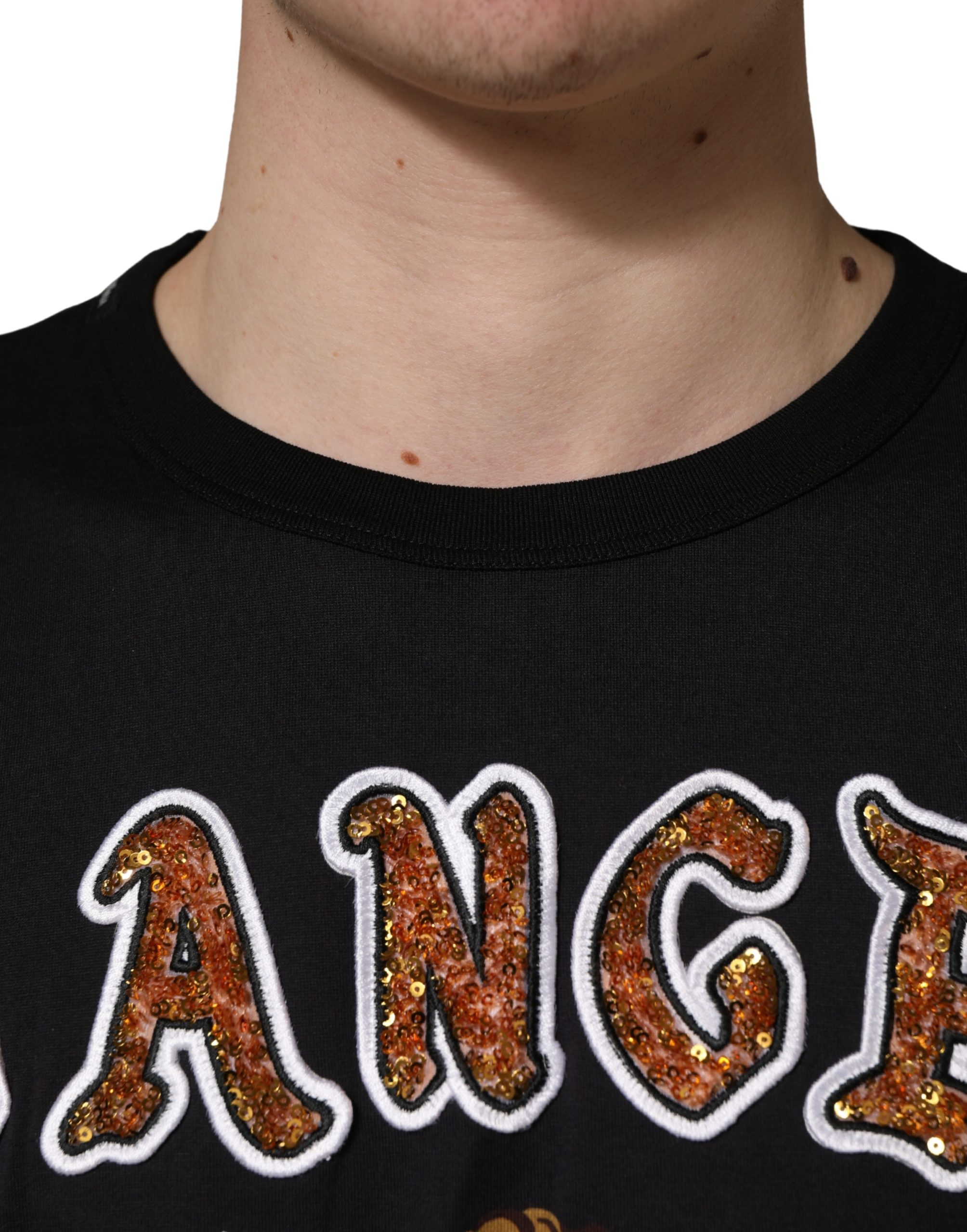 Dolce & Gabbana Black Angel Print Cotton Crew Neck T-shirt - Image 5