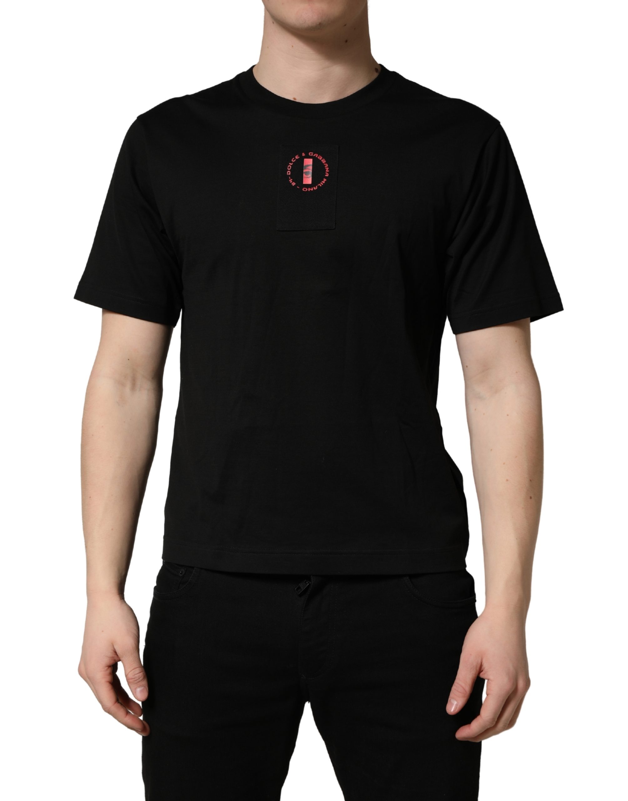 Dolce & Gabbana Black Cotton Jersey Logo Patch Crew Neck T-shirt - Image 2