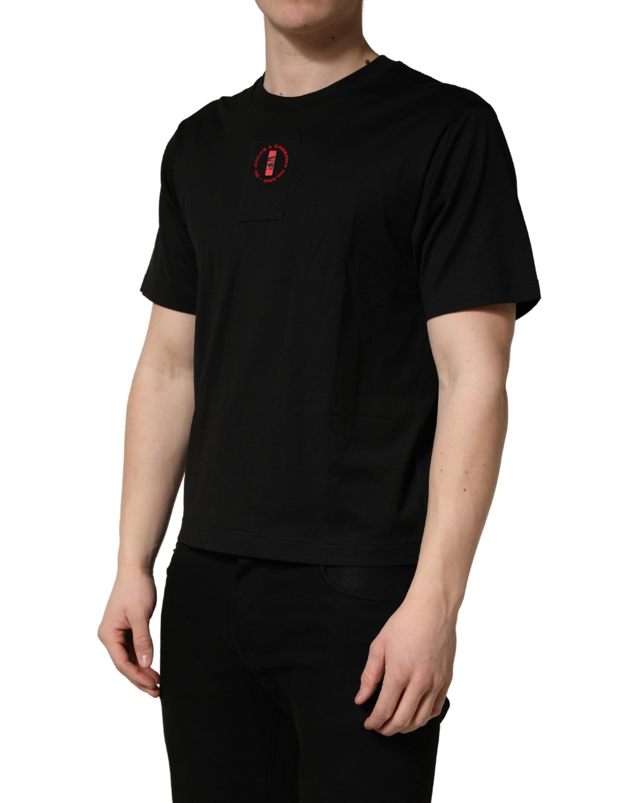 Dolce & Gabbana Black Cotton Jersey Logo Patch Crew Neck T-shirt - Image 3
