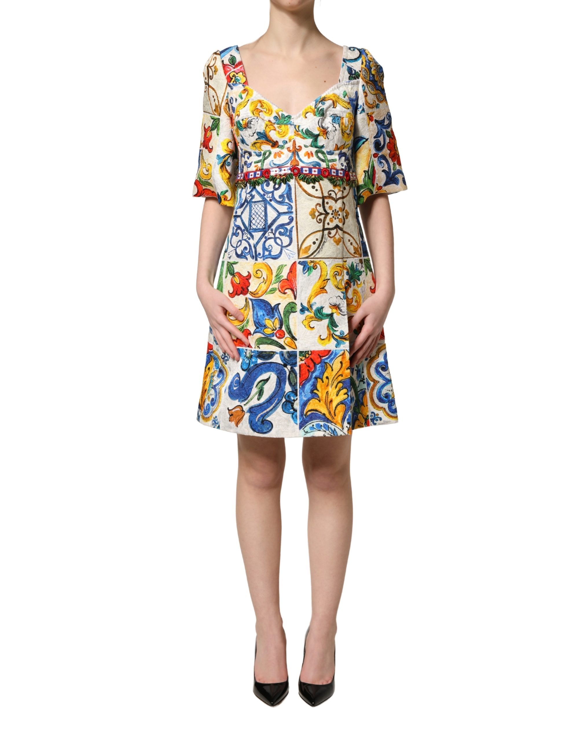 Dolce & Gabbana Multicolor Majolica Print Cotton Mini Dress - Image 2
