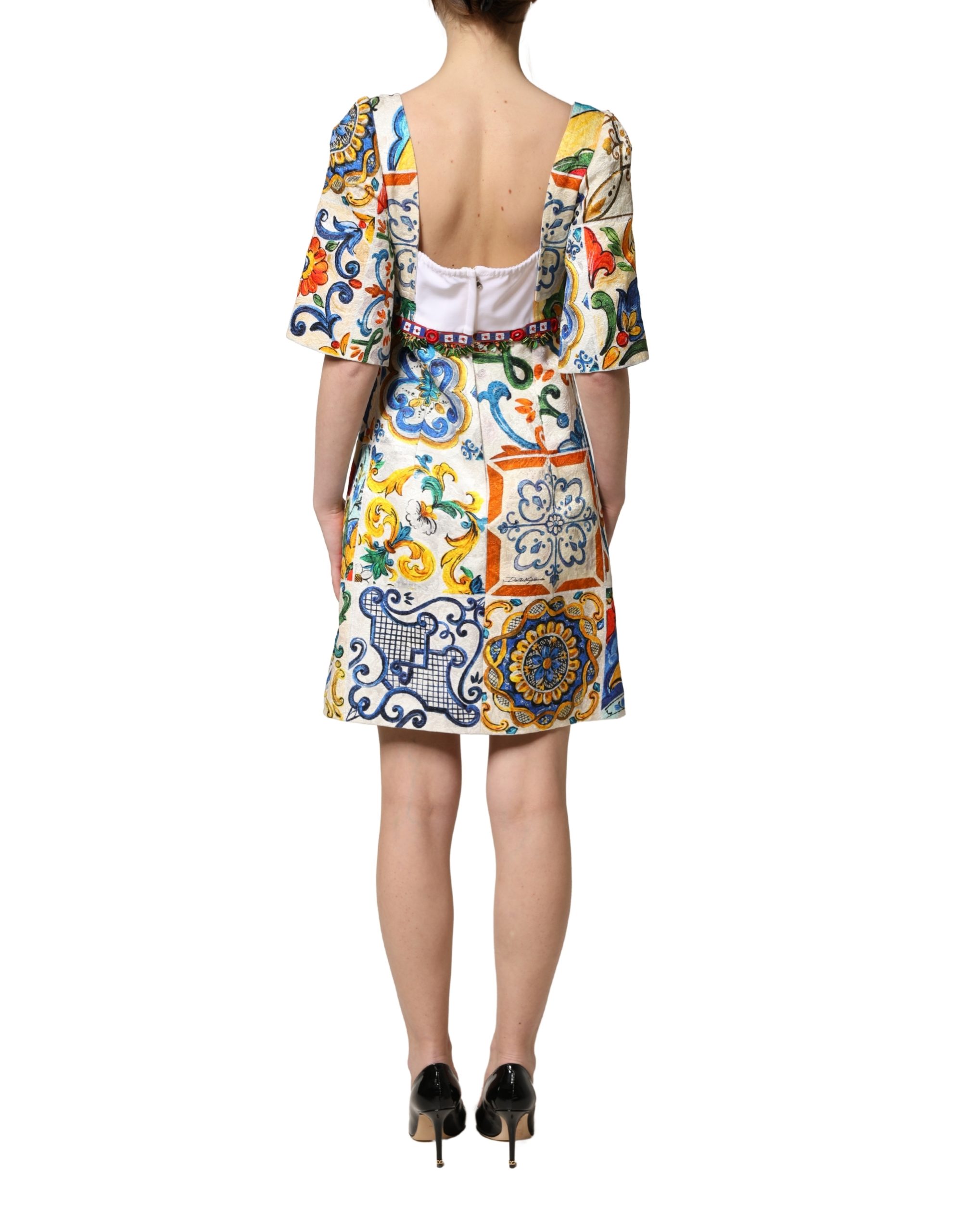 Dolce & Gabbana Multicolor Majolica Print Cotton Mini Dress - Image 4