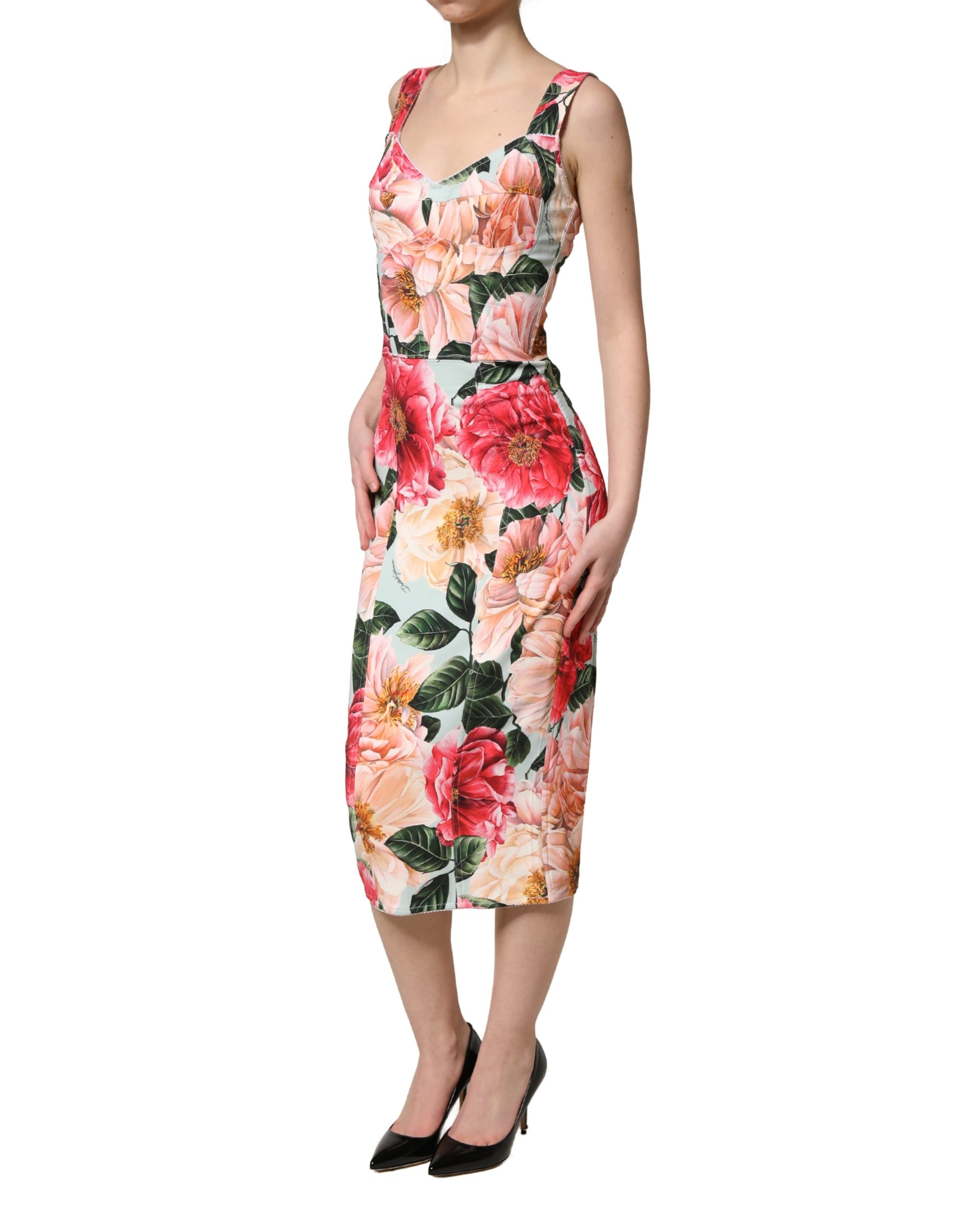 Dolce & Gabbana Multicolor Floral Print Viscose Sheath Dress - Image 3