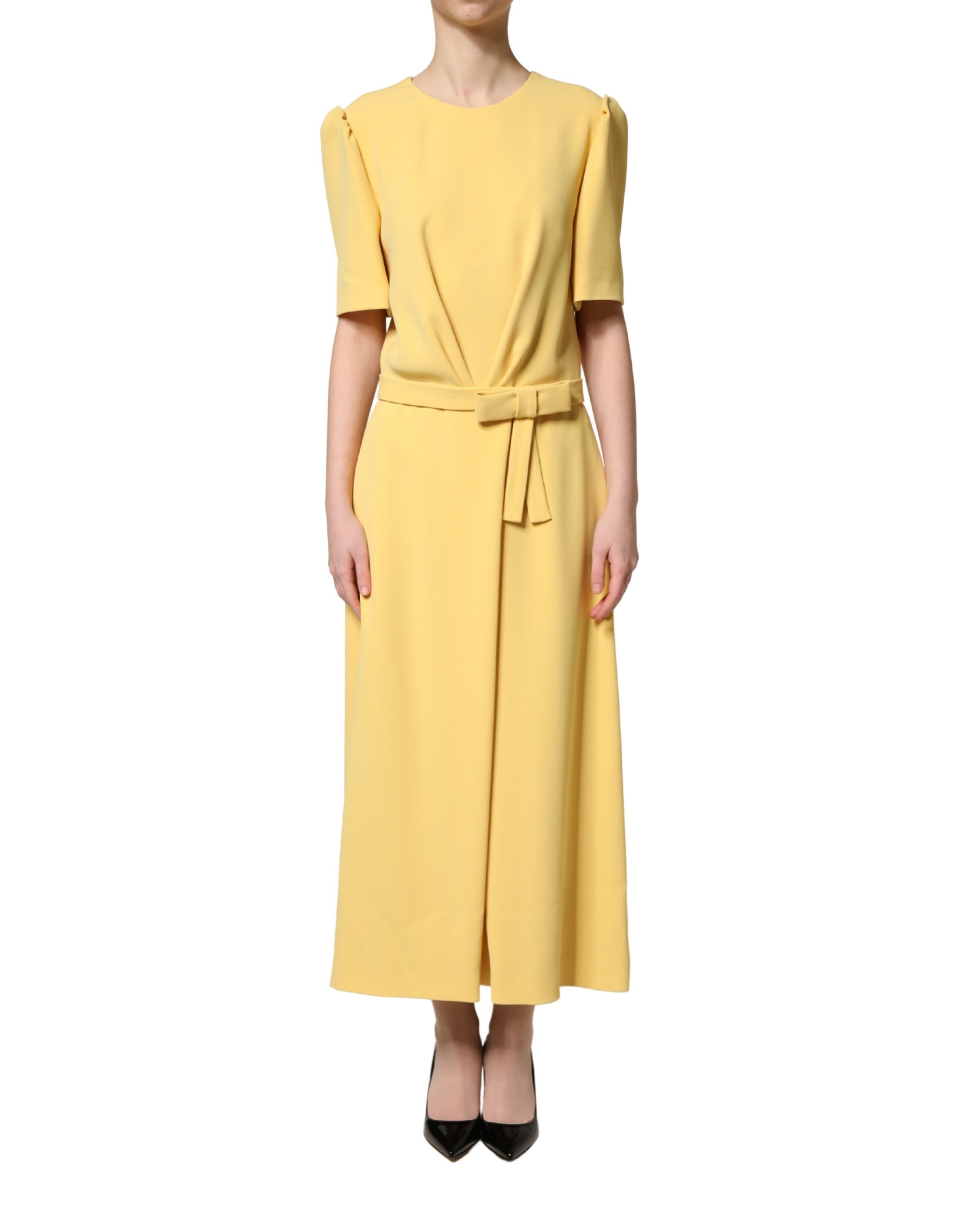Dolce & Gabbana Yellow Short-Sleeved Crew Neck Midi Dress - Image 2