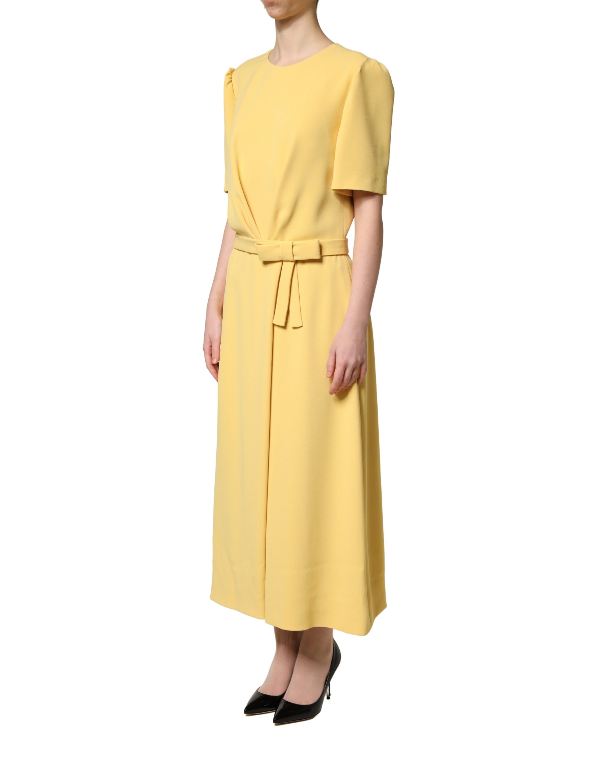 Dolce & Gabbana Yellow Short-Sleeved Crew Neck Midi Dress - Image 3