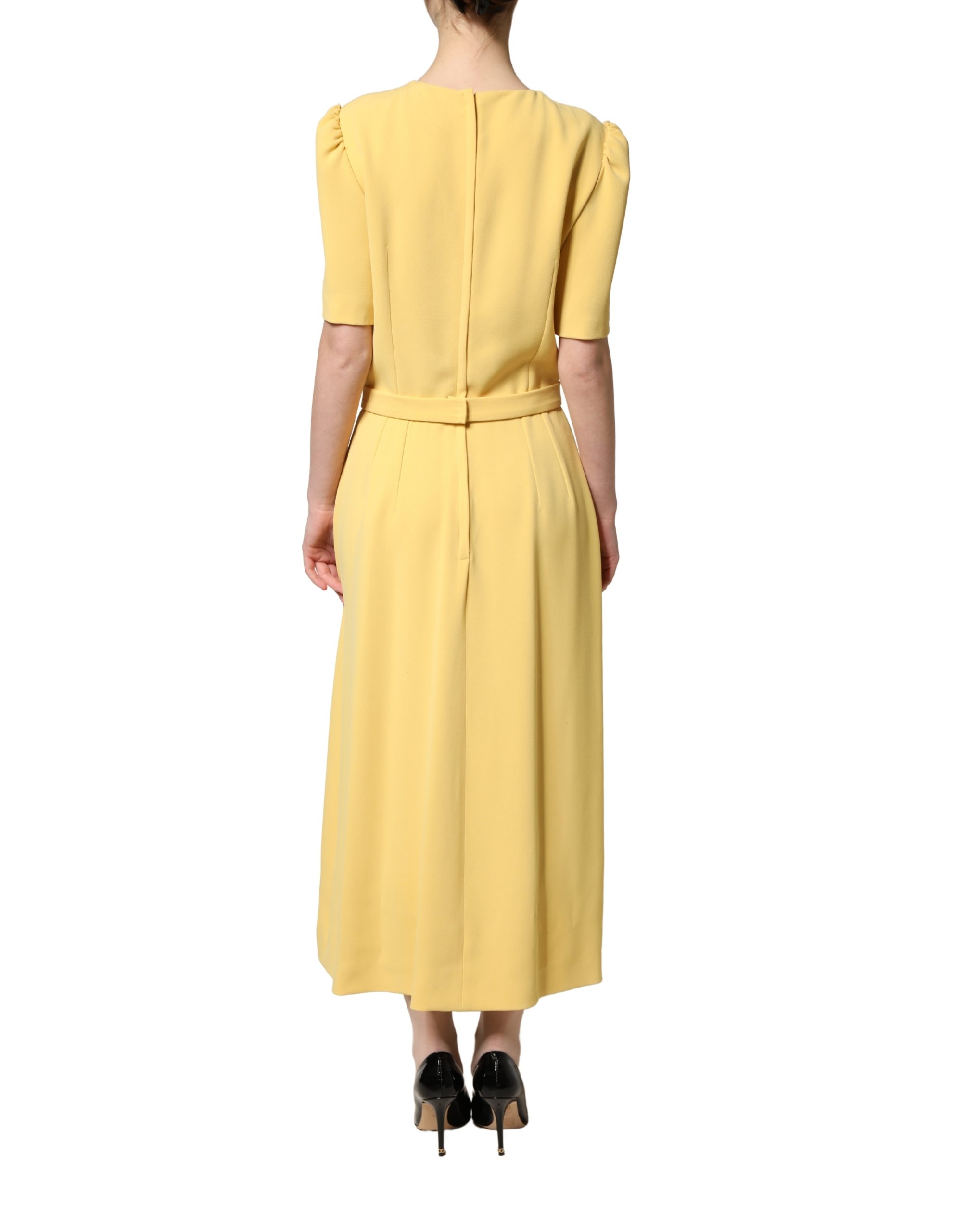 Dolce & Gabbana Yellow Short-Sleeved Crew Neck Midi Dress - Image 4