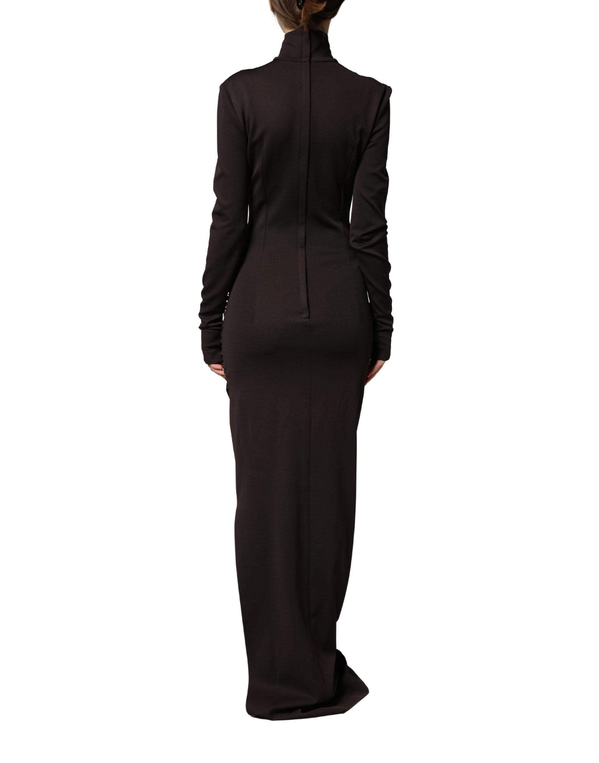 Dolce & Gabbana Brown Turtleneck Jersey Long Maxi Dress - Image 4
