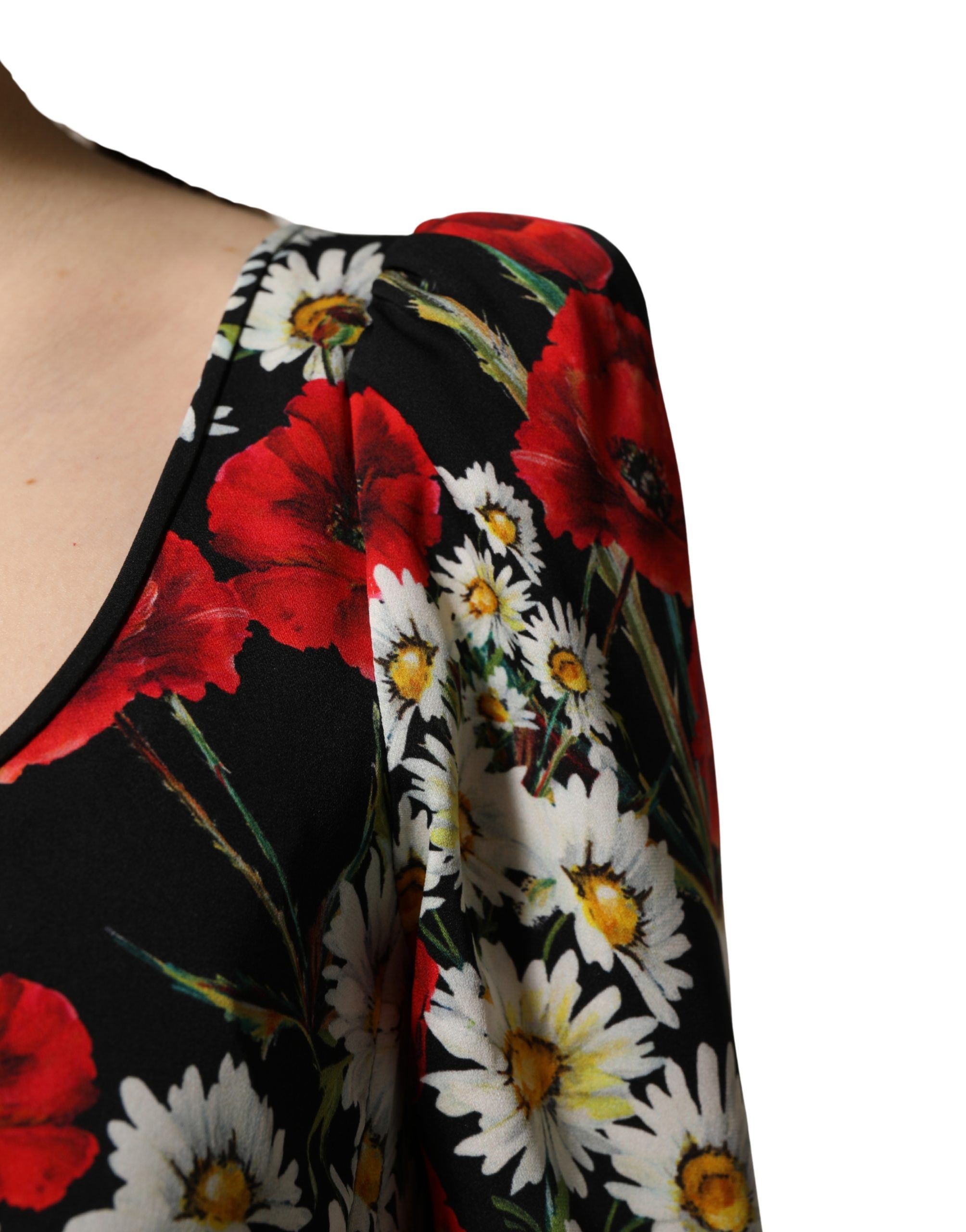 Dolce & Gabbana Black Floral Silk Long Sleeves Gown Dress - Image 5