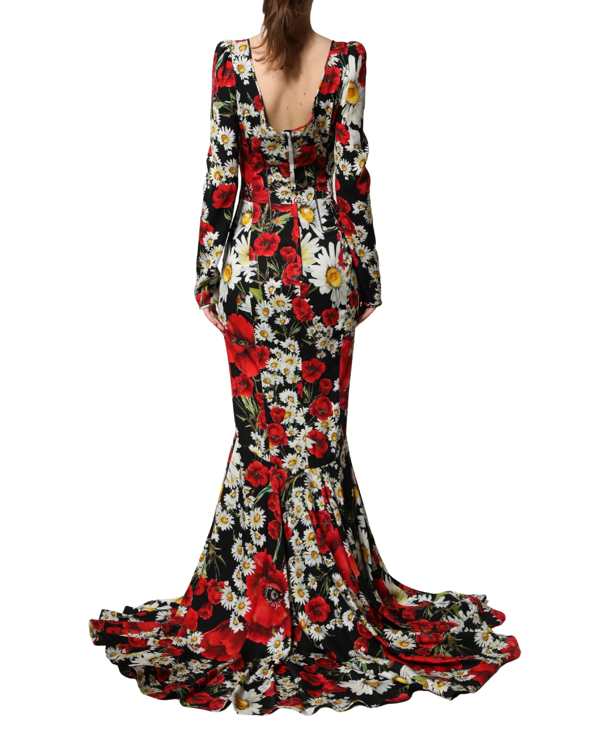 Dolce & Gabbana Black Floral Silk Long Sleeves Gown Dress - Image 4