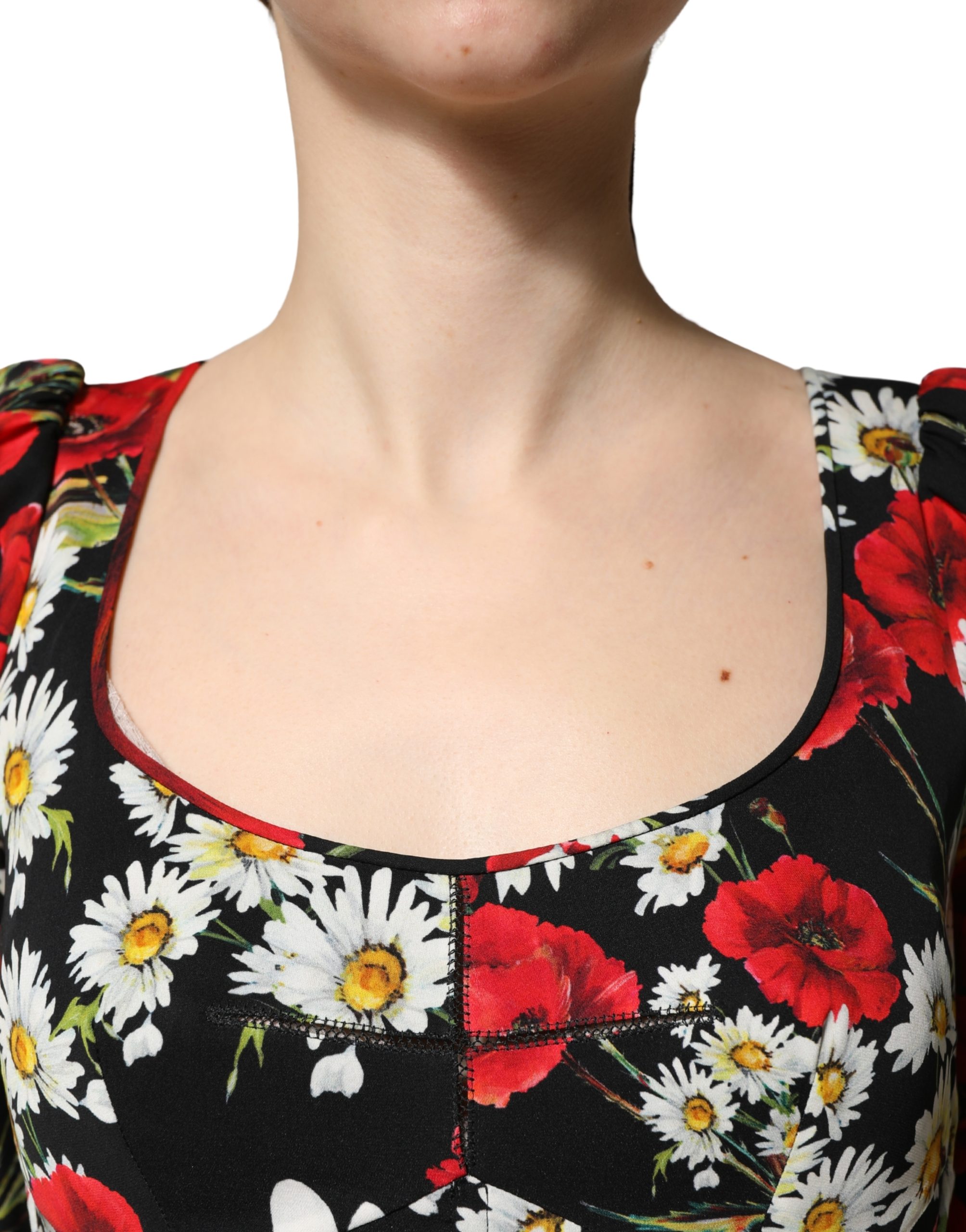 Dolce & Gabbana Black Floral Silk Long Sleeves Gown Dress - Image 6