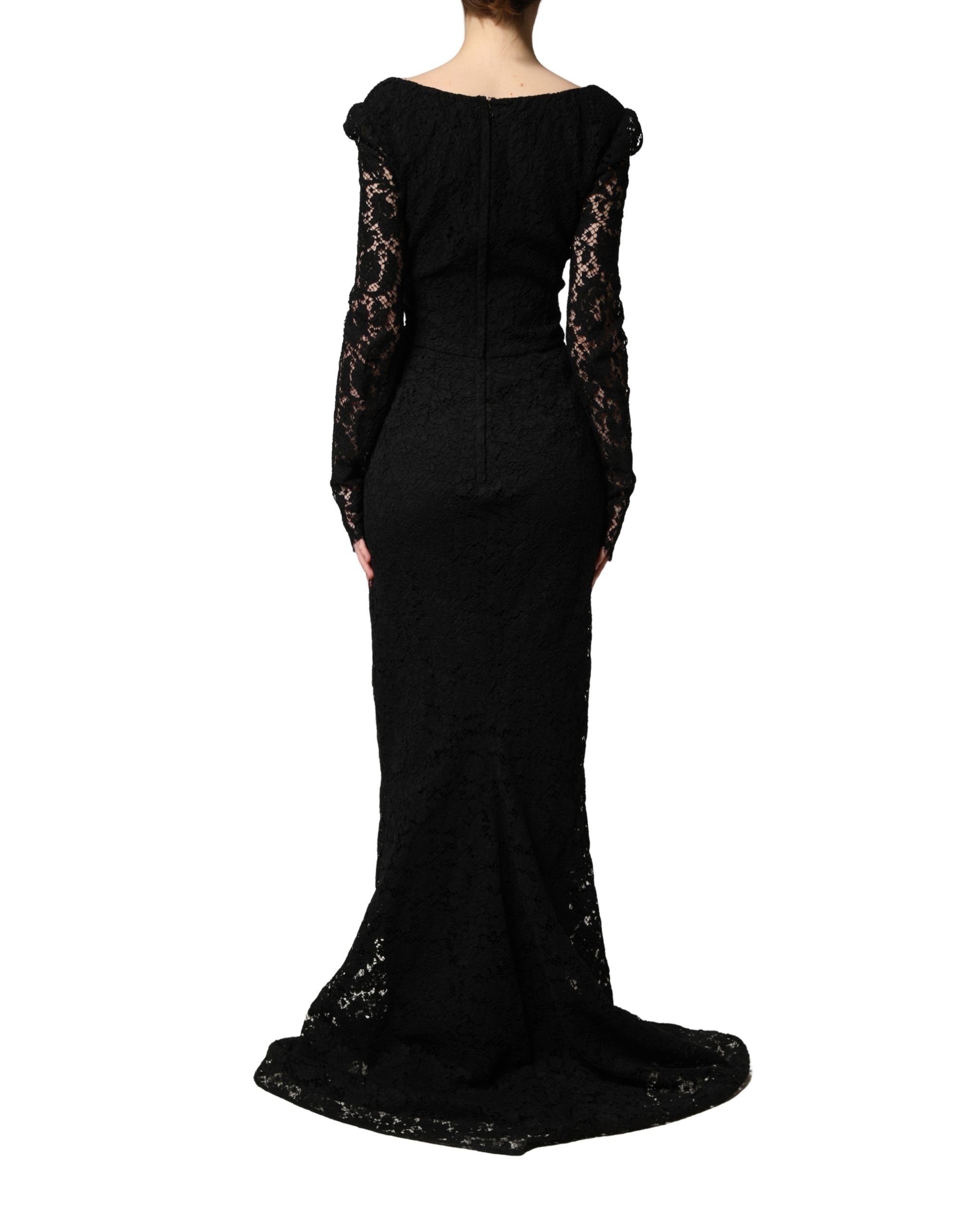 Dolce & Gabbana Black Lace Square Neck LongSleeve Maxi Dress - Image 2