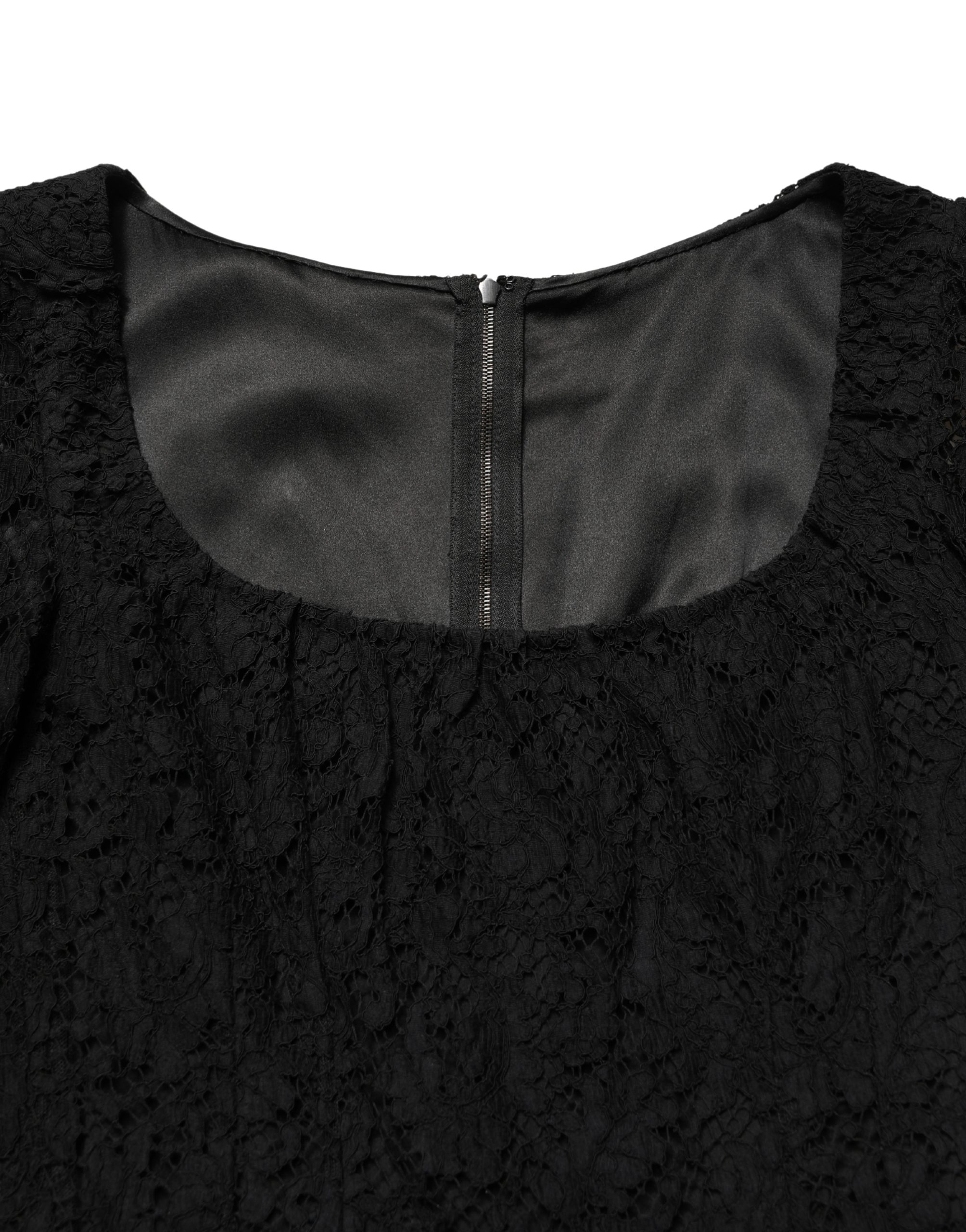 Dolce & Gabbana Black Lace Square Neck LongSleeve Maxi Dress - Image 7