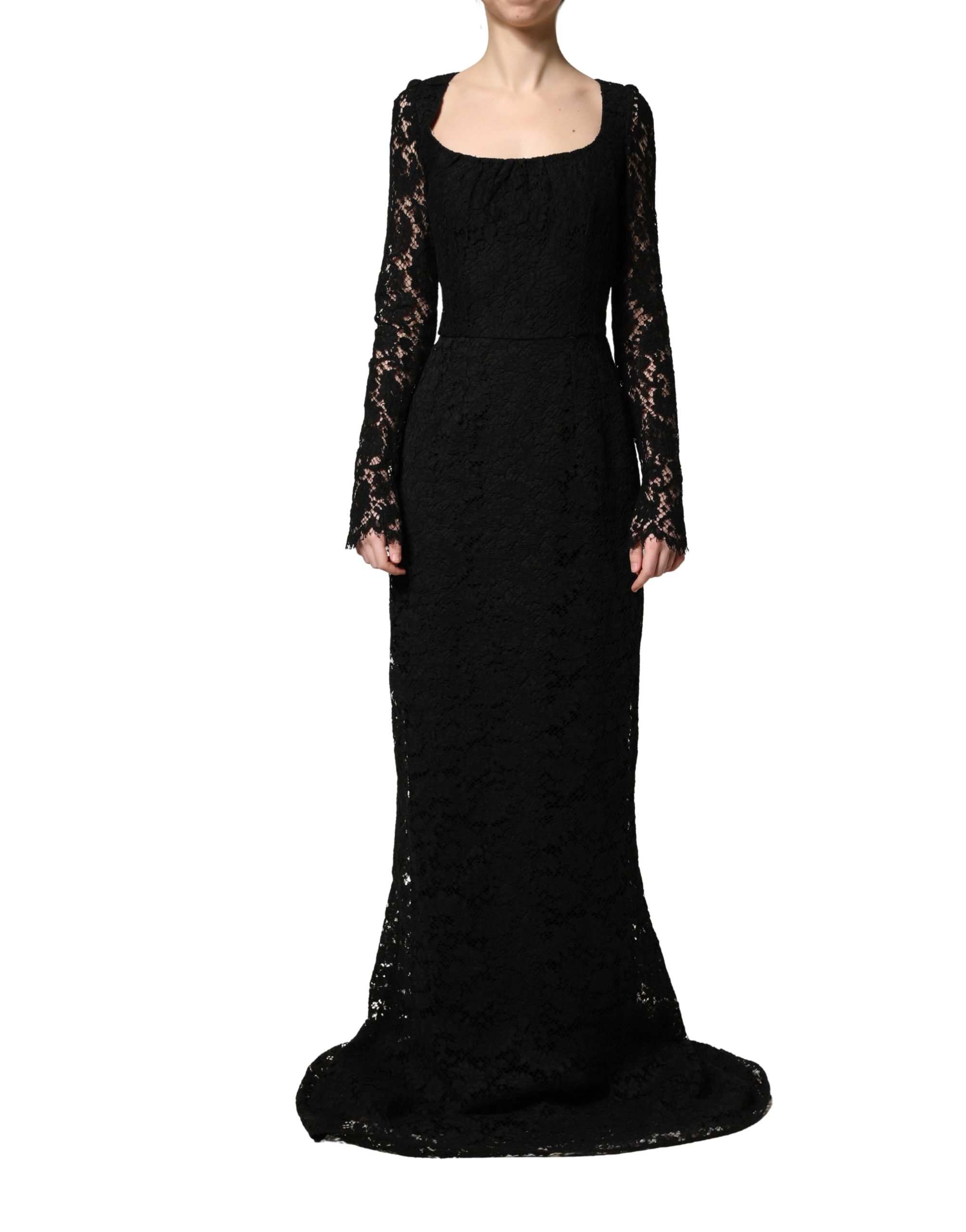Dolce & Gabbana Black Lace Square Neck LongSleeve Maxi Dress - Image 3