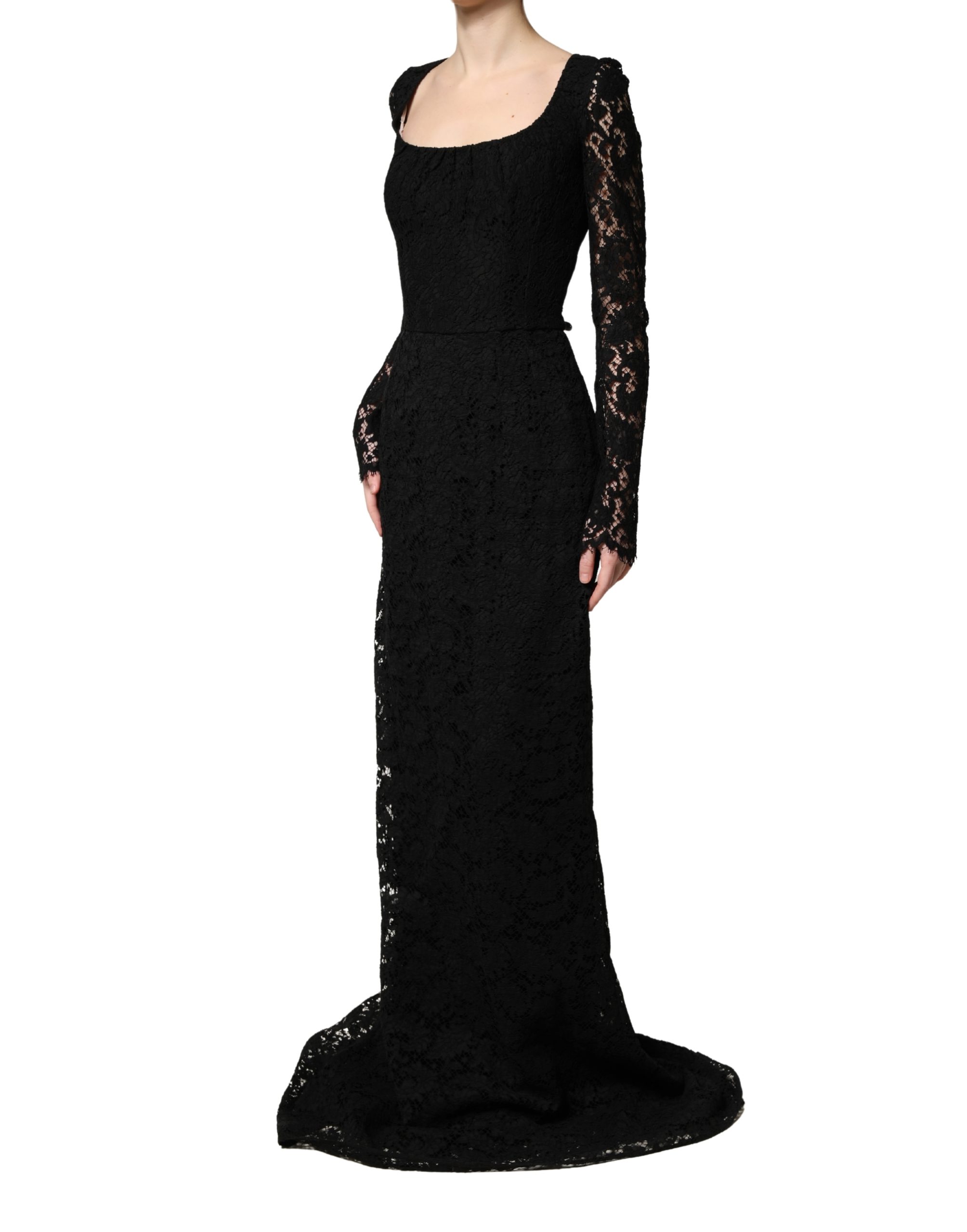Dolce & Gabbana Black Lace Square Neck LongSleeve Maxi Dress - Image 4