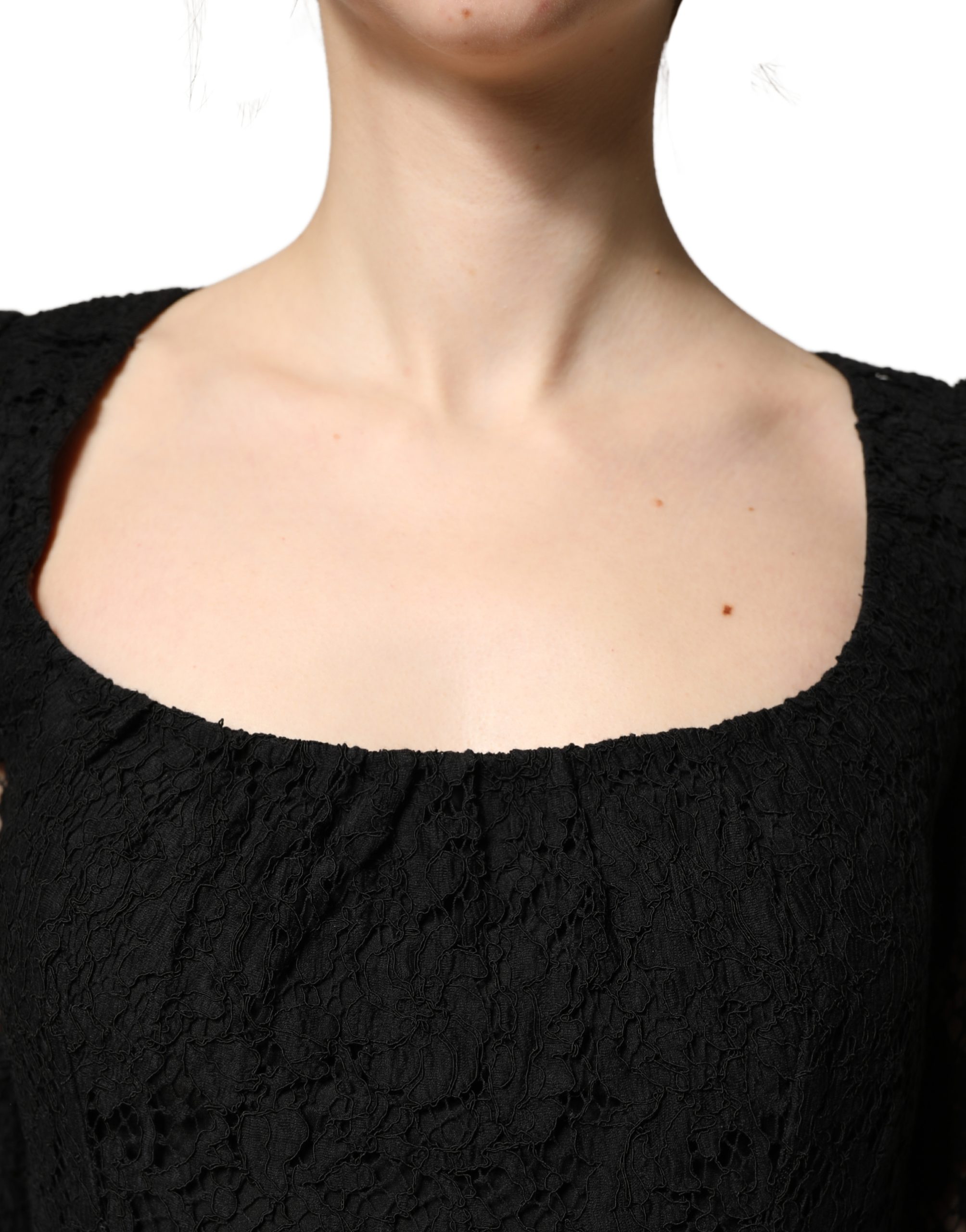 Dolce & Gabbana Black Lace Square Neck LongSleeve Maxi Dress - Image 5
