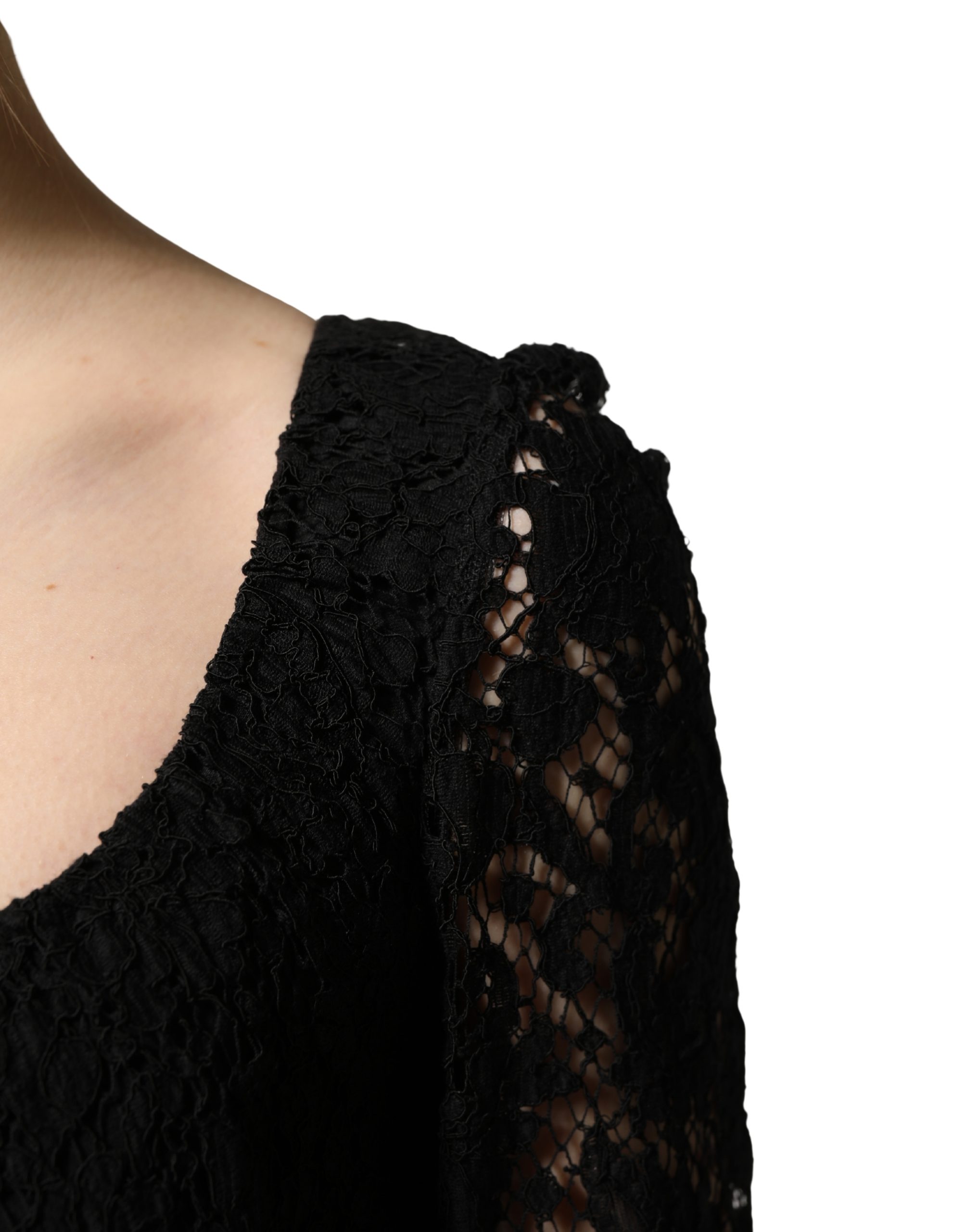 Dolce & Gabbana Black Lace Square Neck LongSleeve Maxi Dress - Image 6