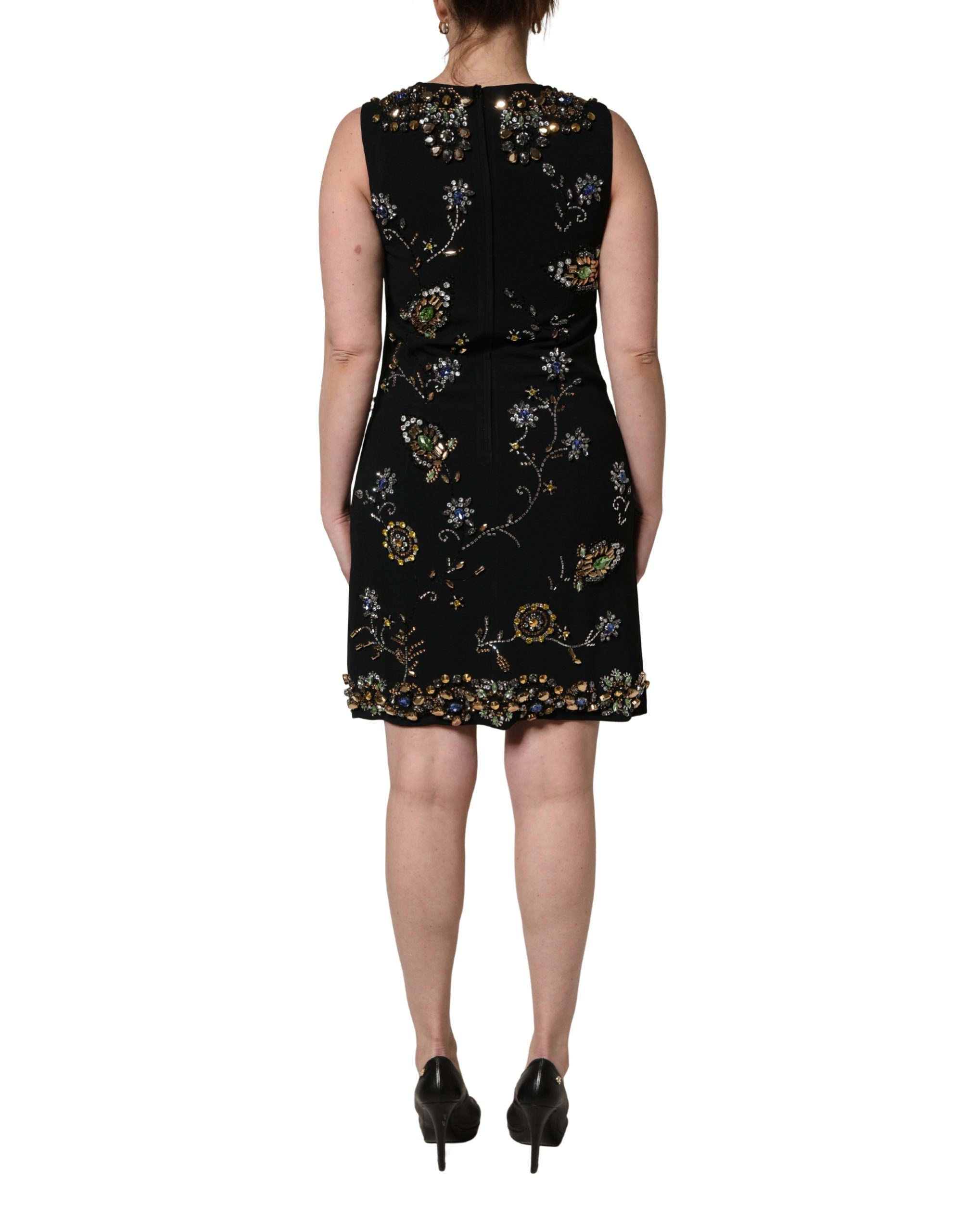 Dolce & Gabbana Black Sleeveless Floral Bead Embellishments Dress - Image 4