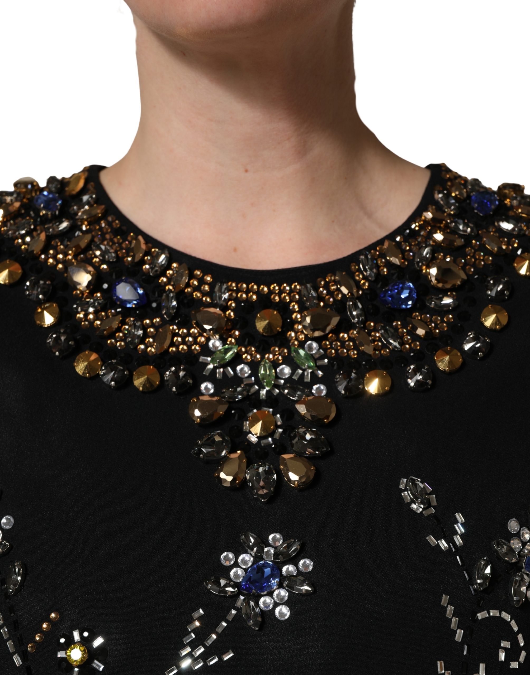 Dolce & Gabbana Black Sleeveless Floral Bead Embellishments Dress - Image 5
