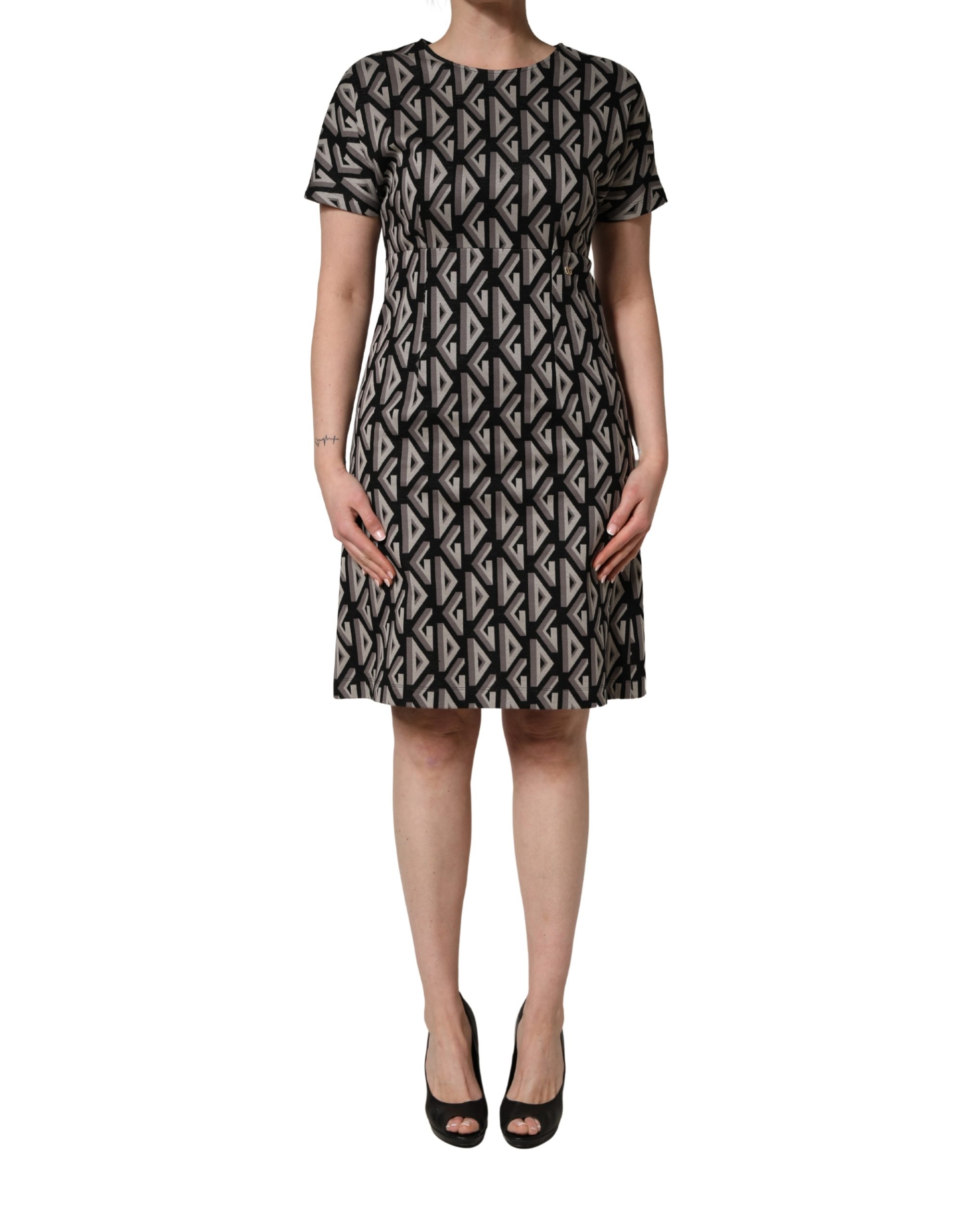 Dolce & Gabbana Black Logo Print Cotton Knee Length Dress - Image 2