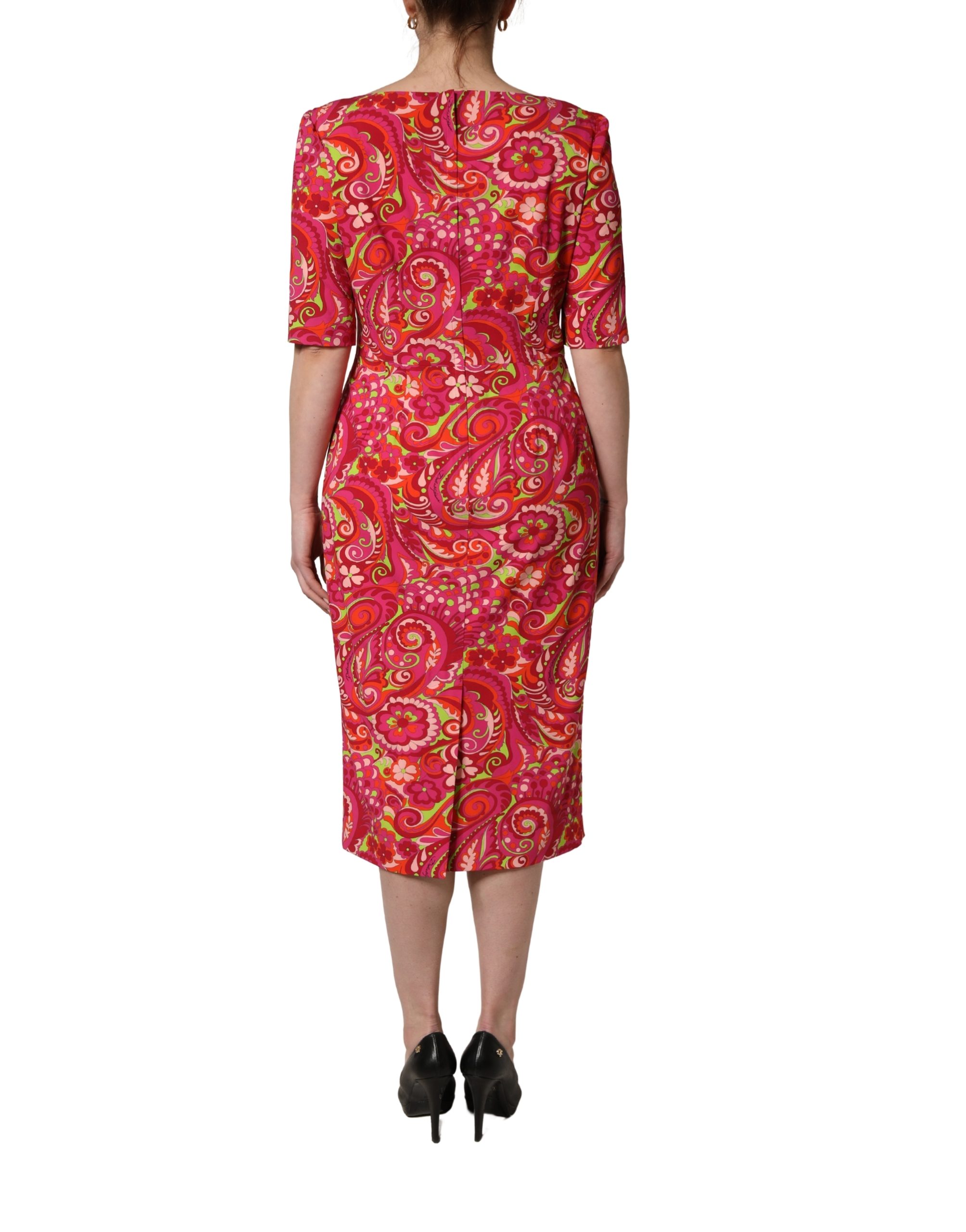 Dolce & Gabbana Red Paisley Floral Print Sheath Midi Dress - Image 4