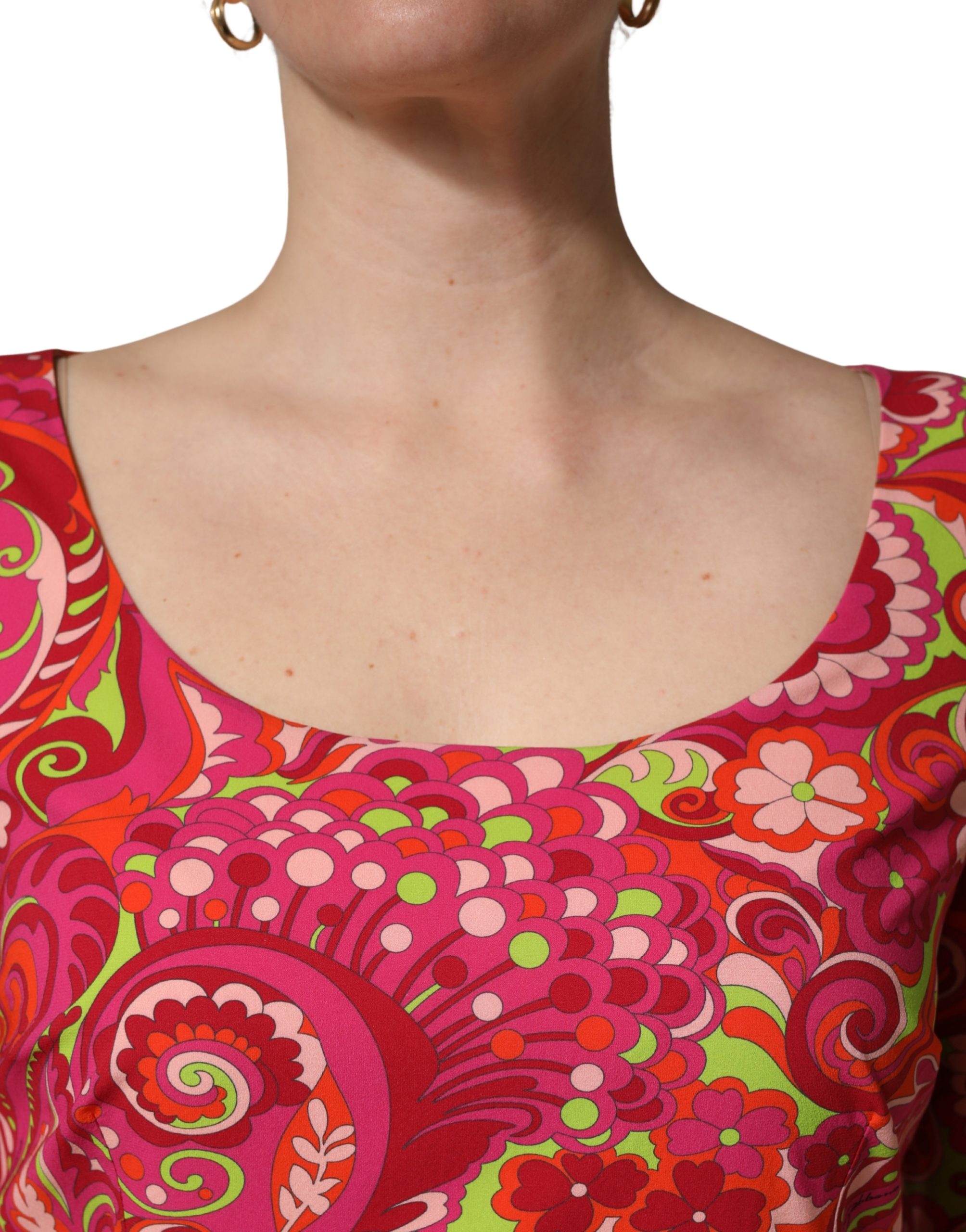 Dolce & Gabbana Red Paisley Floral Print Sheath Midi Dress - Image 5