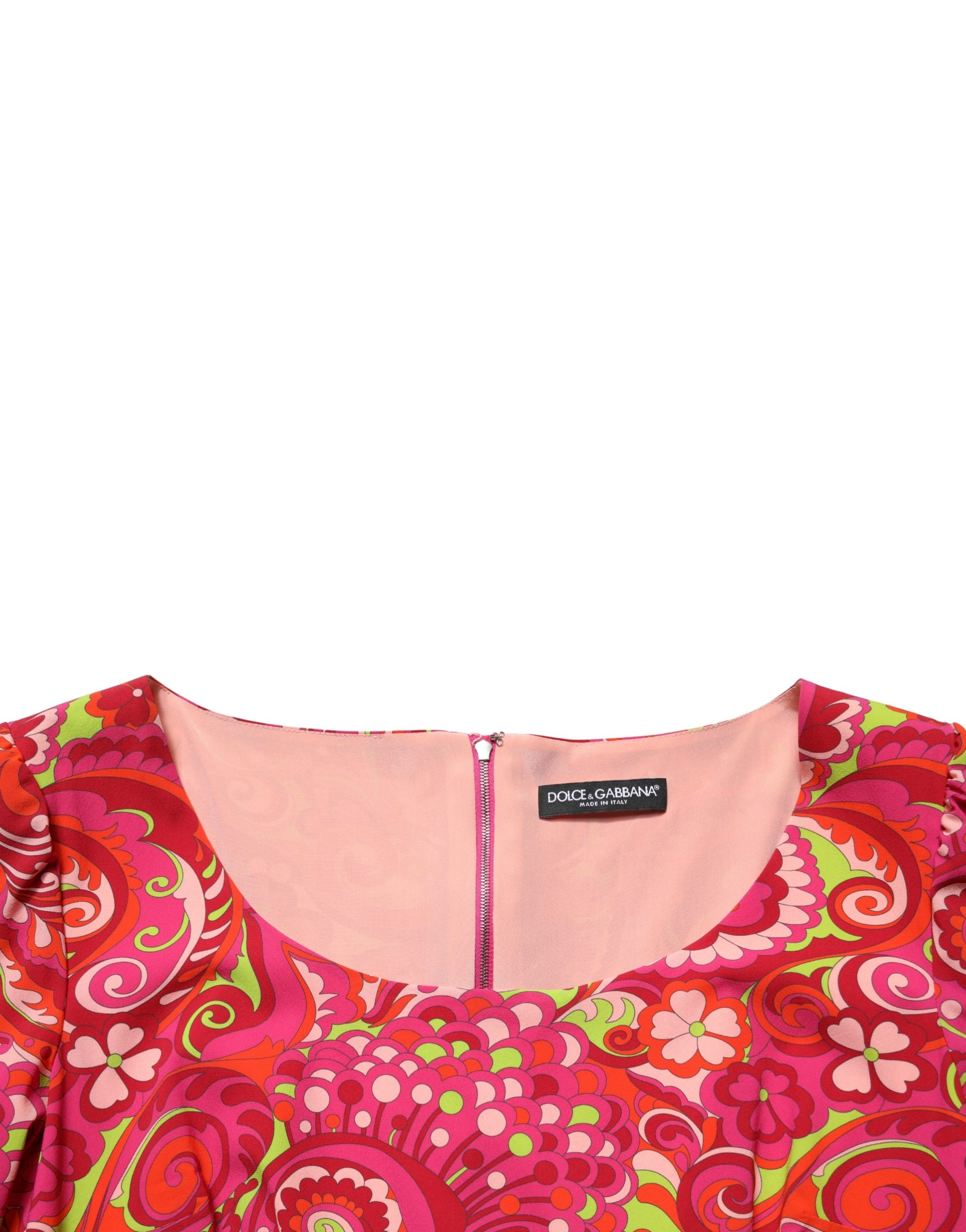 Dolce & Gabbana Red Paisley Floral Print Sheath Midi Dress - Image 8