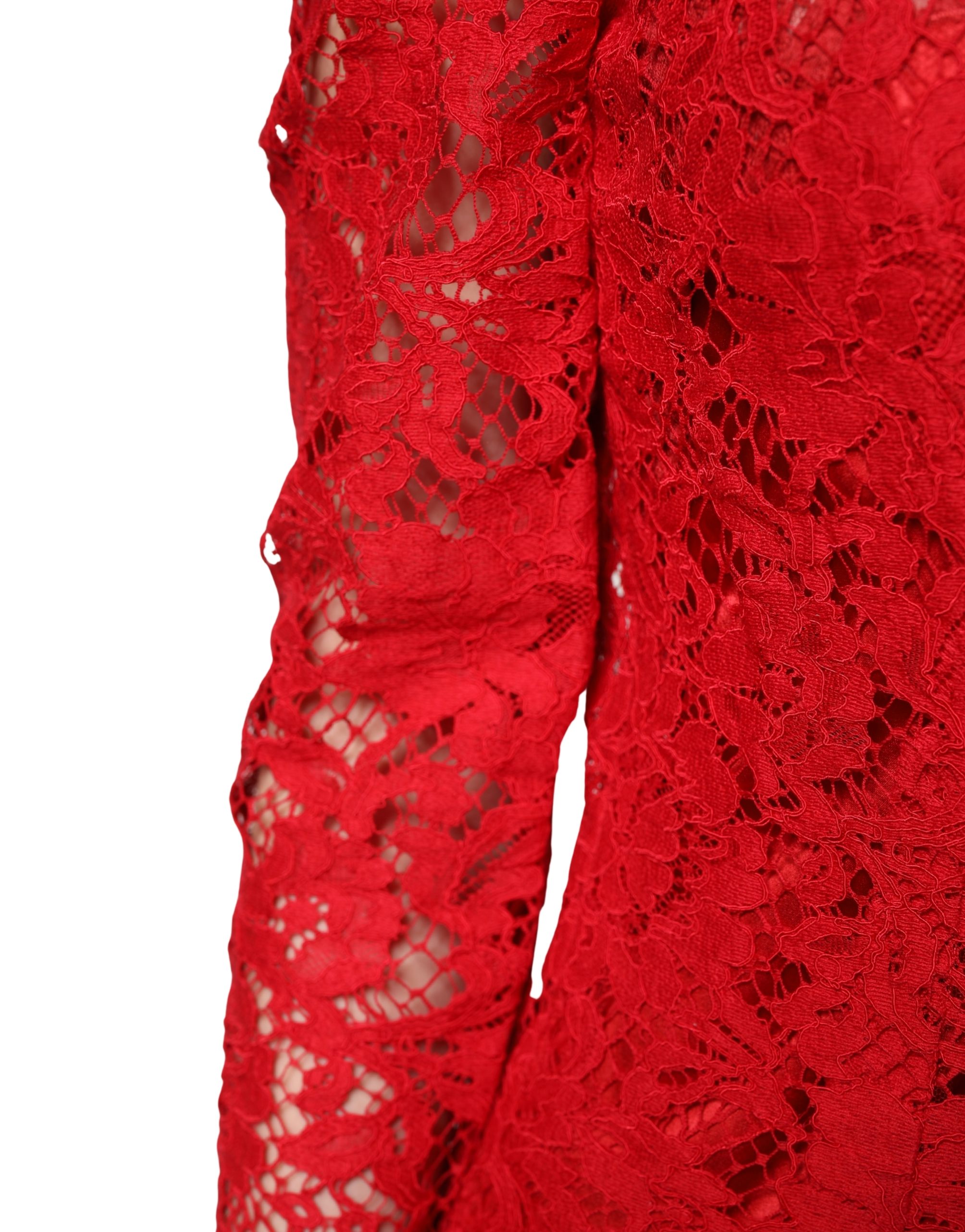 Dolce & Gabbana Red Lace Floral Embroidery Long Sleeves Top - Image 6