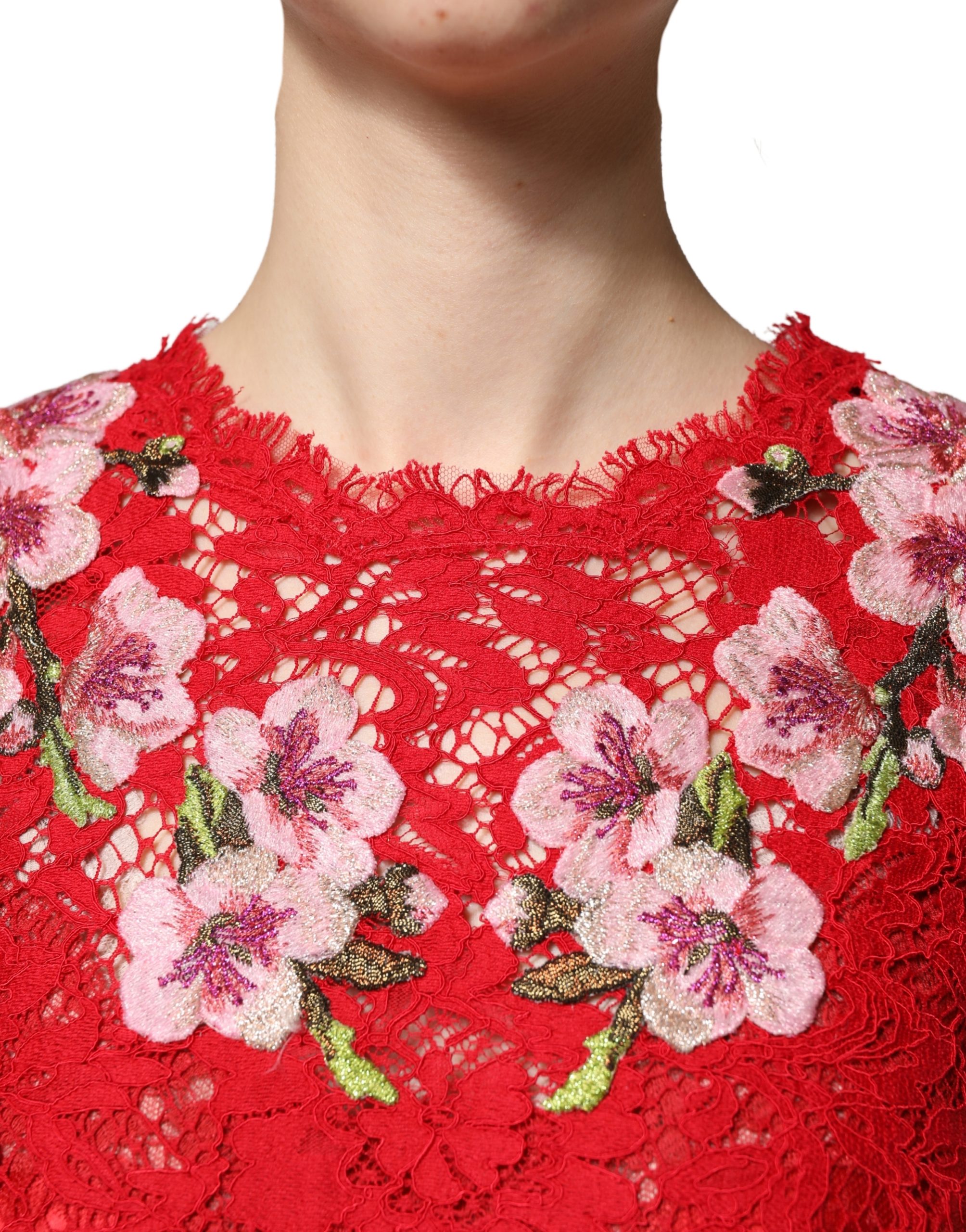 Dolce & Gabbana Red Lace Floral Embroidery Long Sleeves Top - Image 5