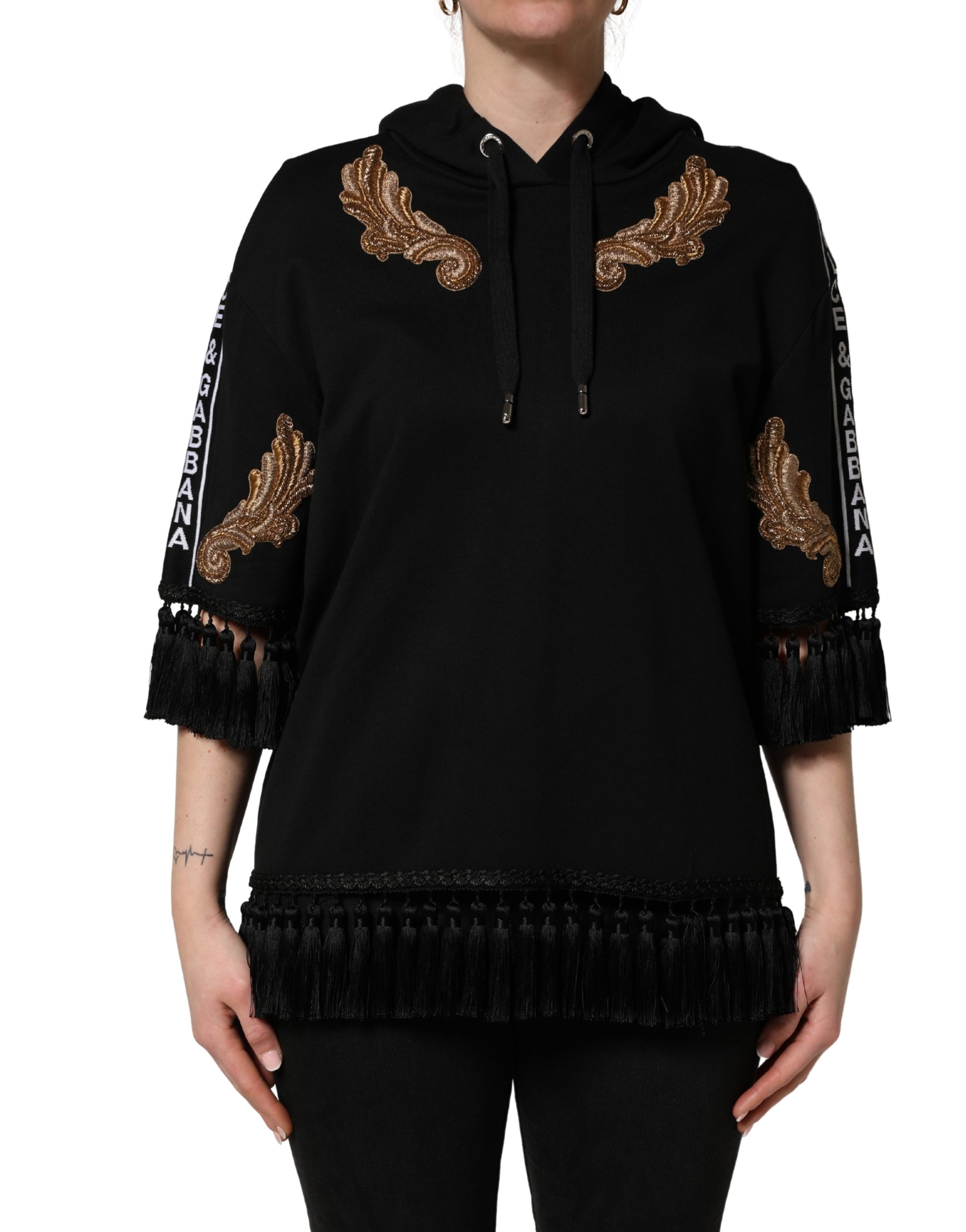 Dolce & Gabbana Black Embroidered Tassel Hooded Sweatshirt Sweater - Image 2
