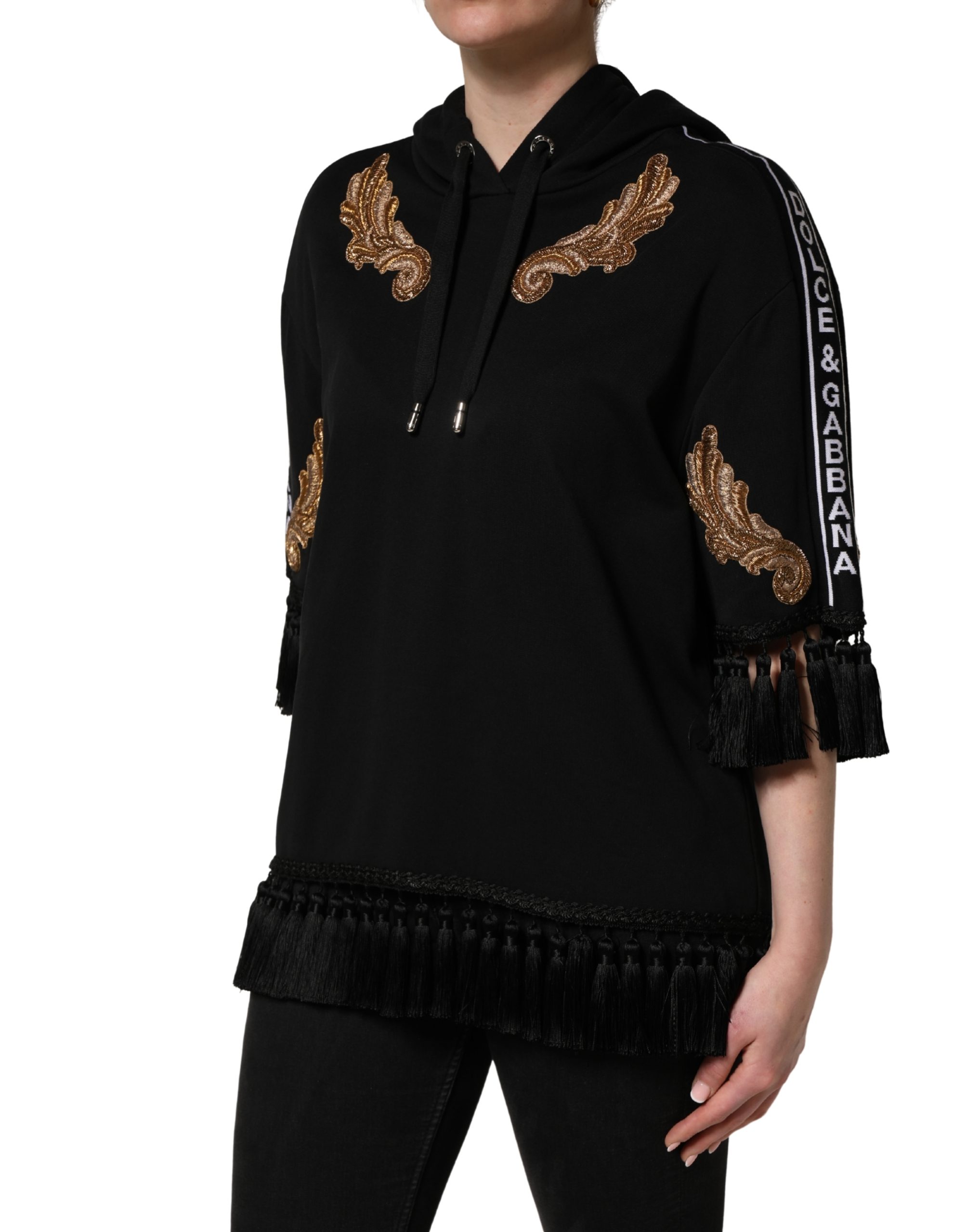 Dolce & Gabbana Black Embroidered Tassel Hooded Sweatshirt Sweater - Image 3