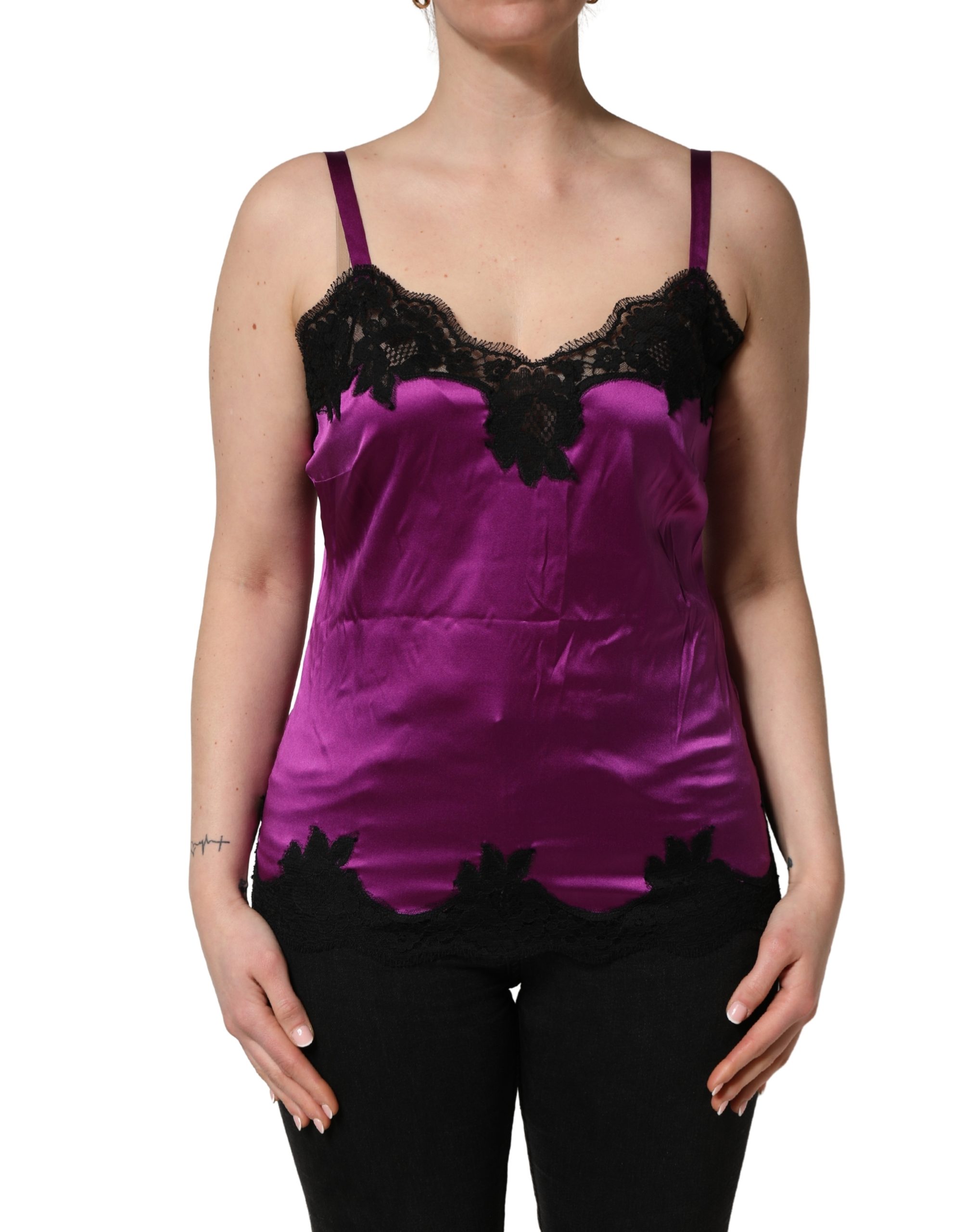 Dolce & Gabbana Purple Silk Lace Trim Camisole Sleeveless Tank Top - Image 2