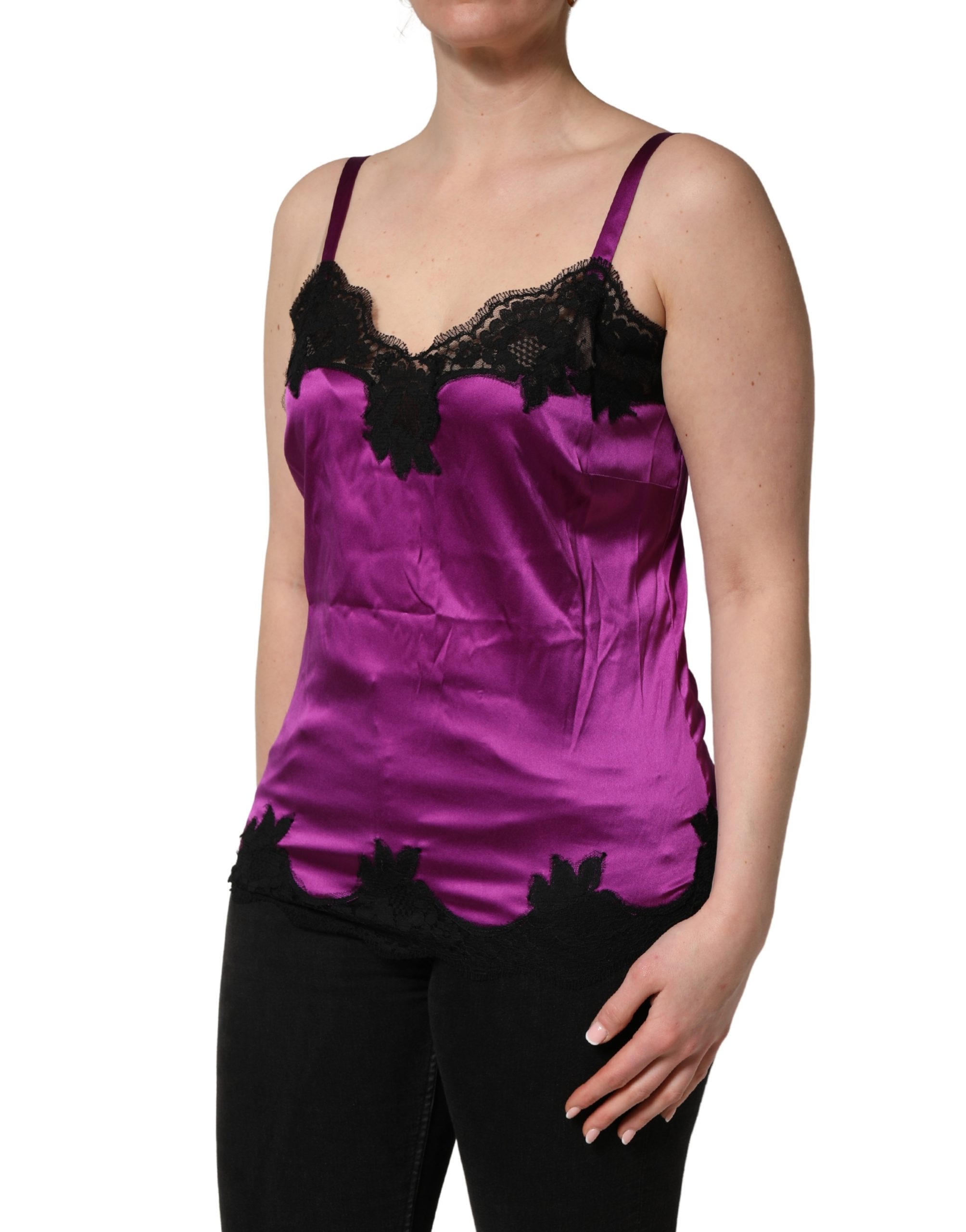 Dolce & Gabbana Purple Silk Lace Trim Camisole Sleeveless Tank Top - Image 3