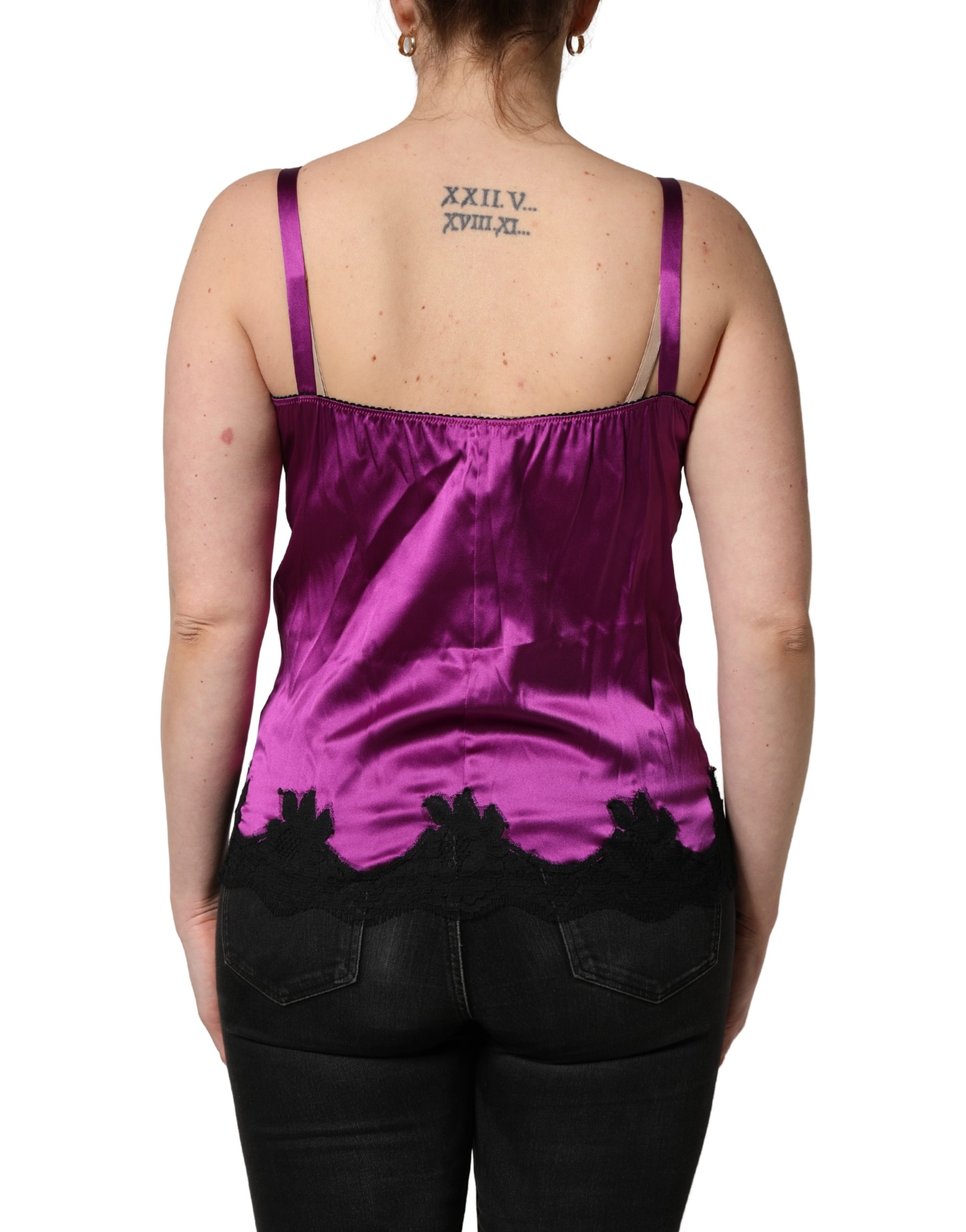 Dolce & Gabbana Purple Silk Lace Trim Camisole Sleeveless Tank Top - Image 4