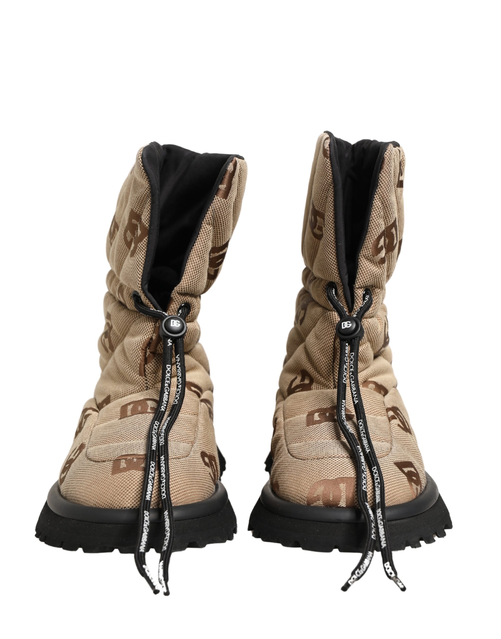 Dolce & Gabbana Brown Logo Print Lace Up Snow Boots Shoes - Image 3
