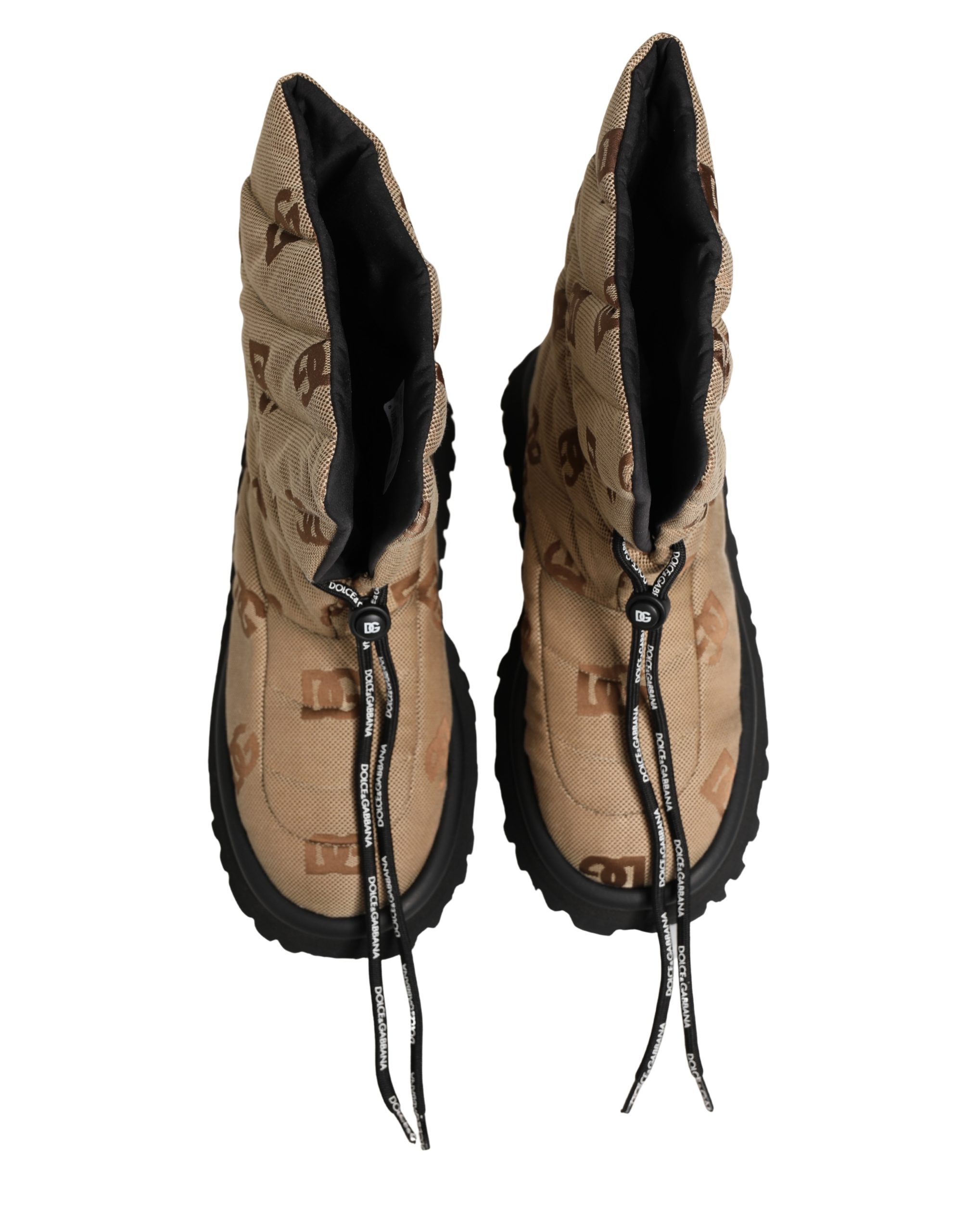 Dolce & Gabbana Brown Logo Print Lace Up Snow Boots Shoes - Image 4