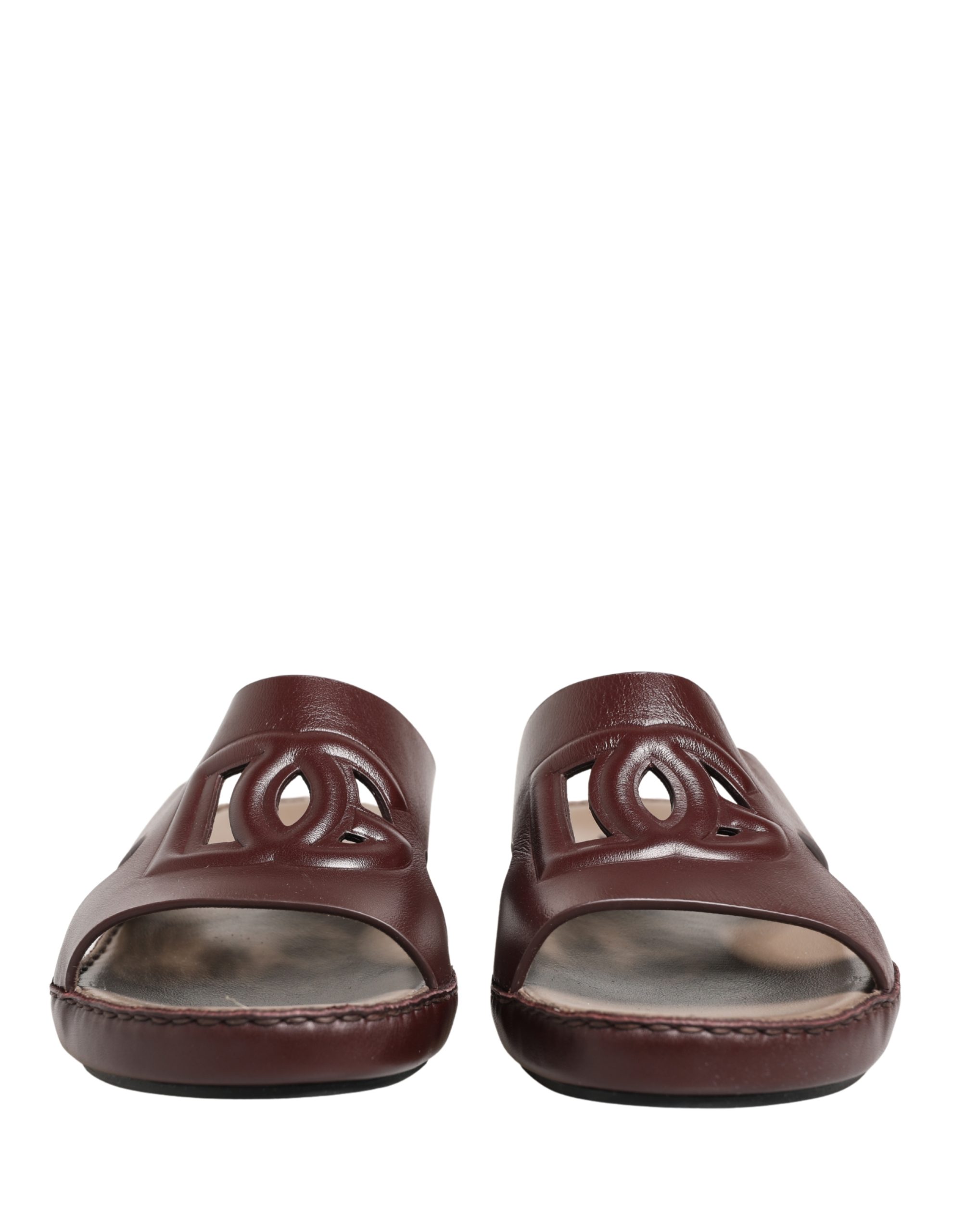 Dolce & Gabbana Maroon Leather Cutout DG Logo Sandals Shoes - Image 3