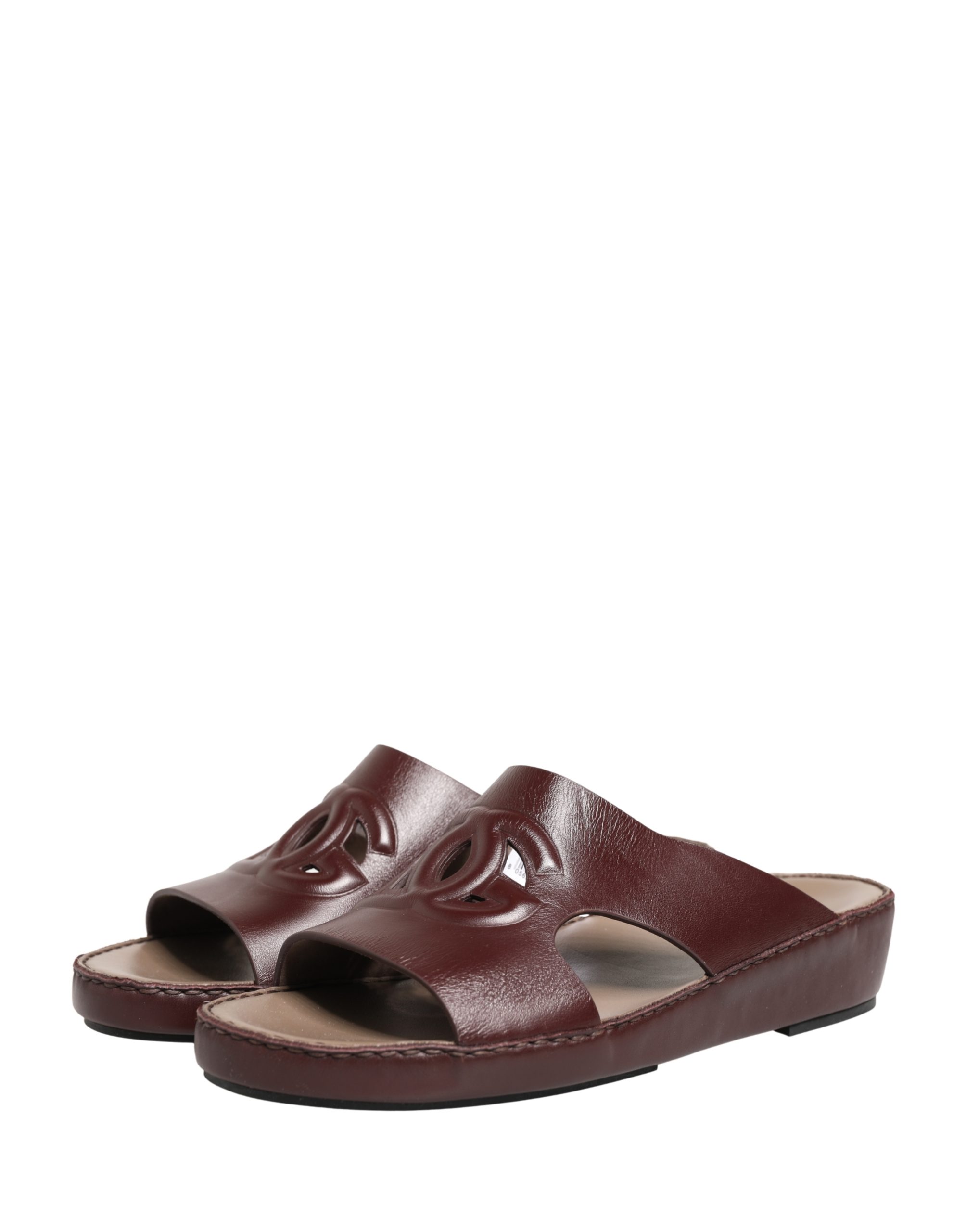 Dolce & Gabbana Maroon Leather Cutout DG Logo Sandals Shoes - Image 5