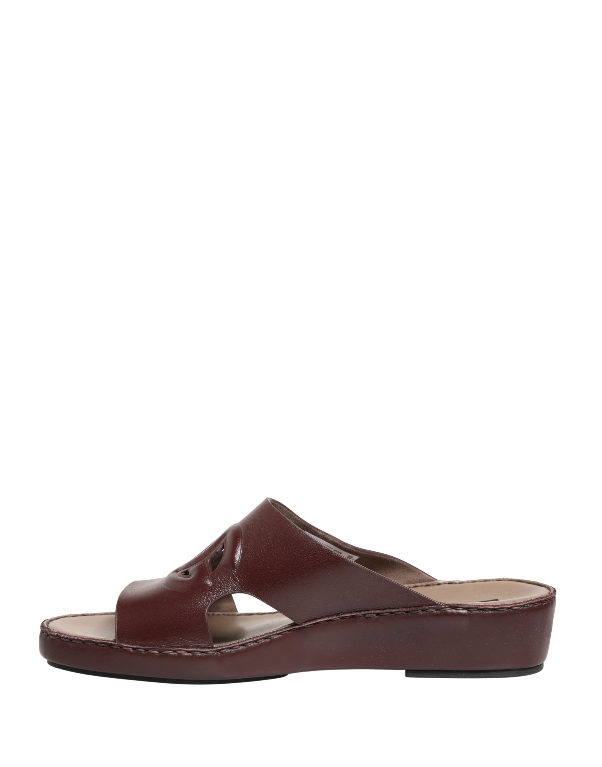 Dolce & Gabbana Maroon Leather Cutout DG Logo Sandals Shoes - Image 7
