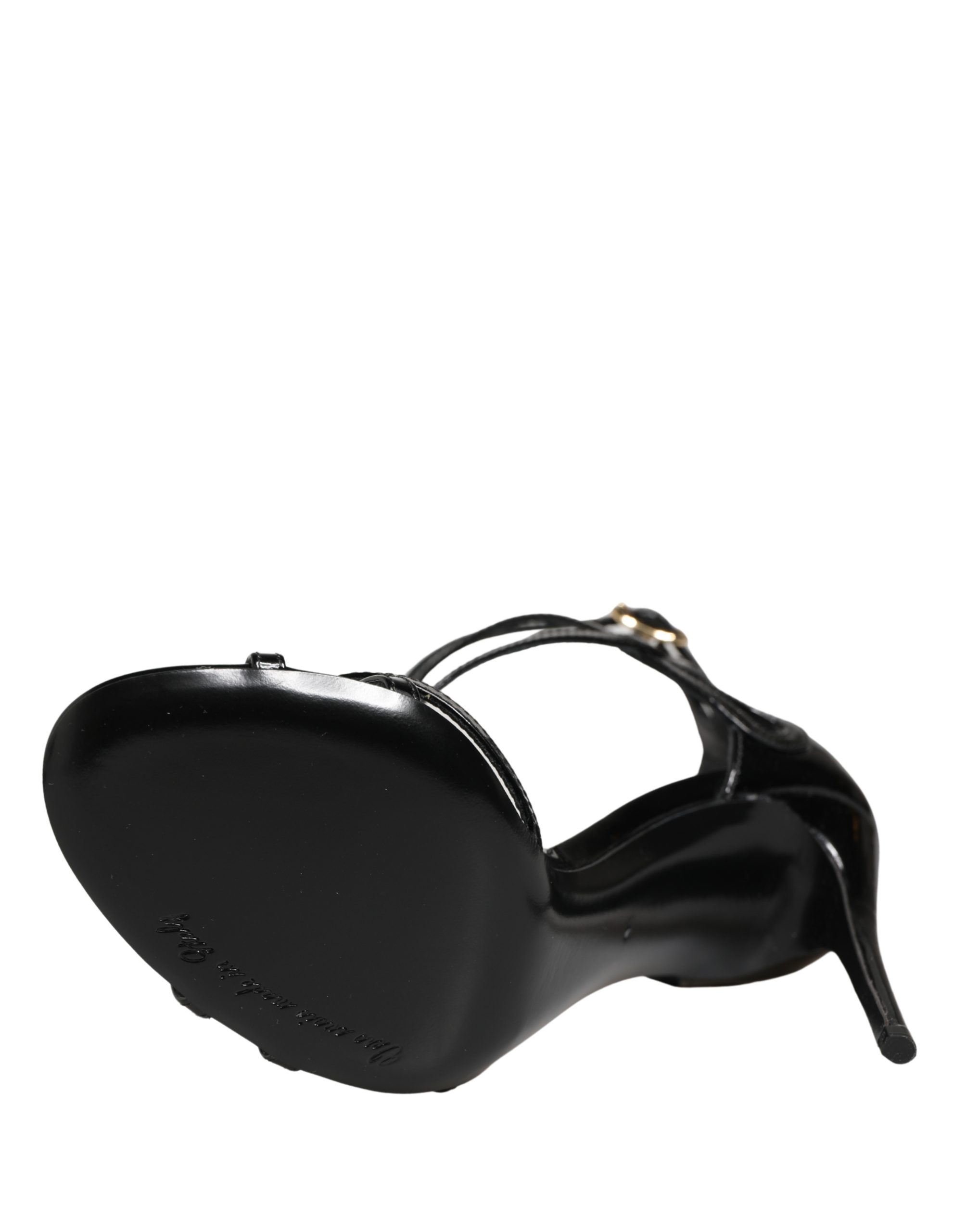 Dolce & Gabbana Black Leather Stiletto Heel Sandals Shoes - Image 7