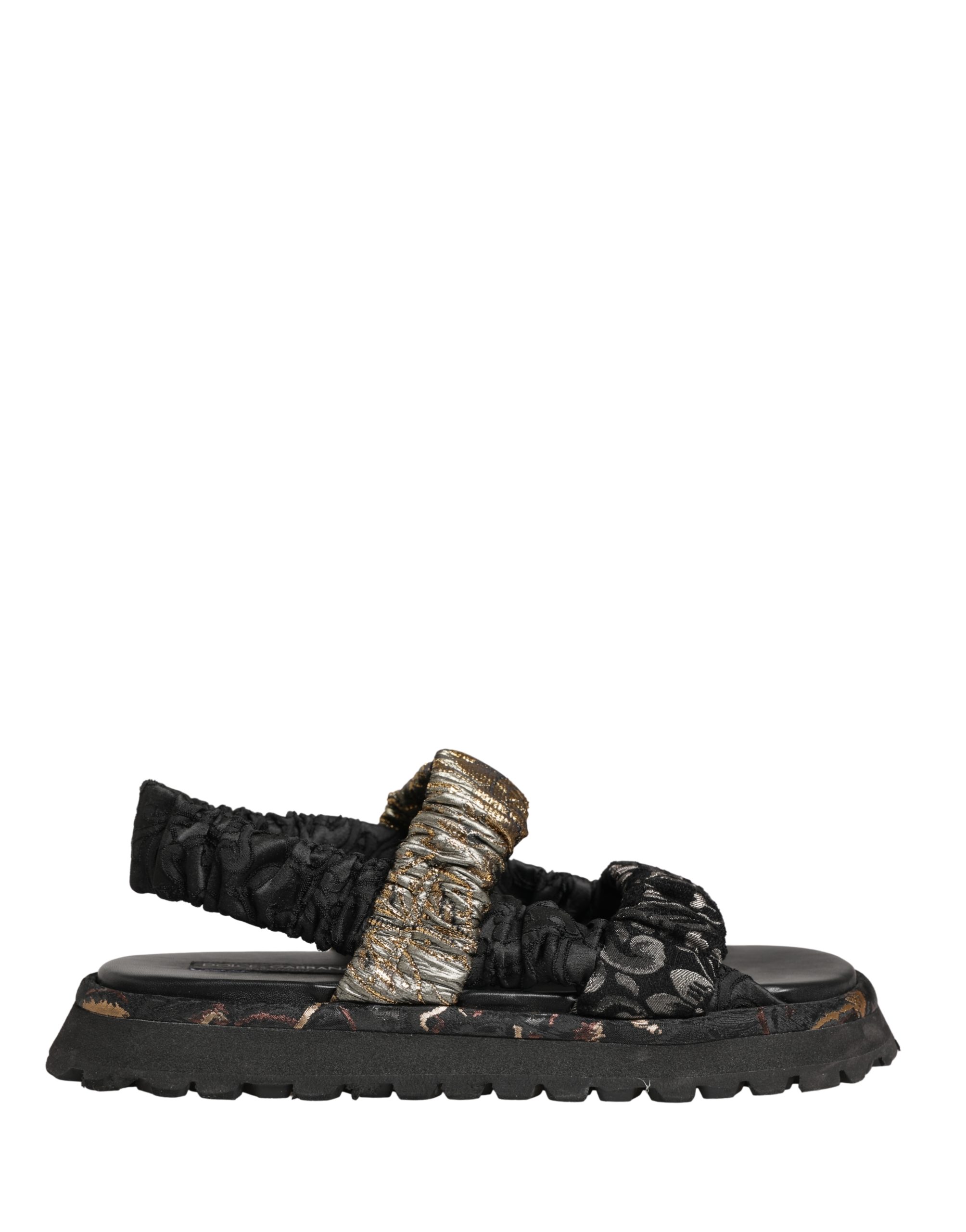 Dolce & Gabbana Black Ruching Detail Flats Men Sandals Shoes - Image 2